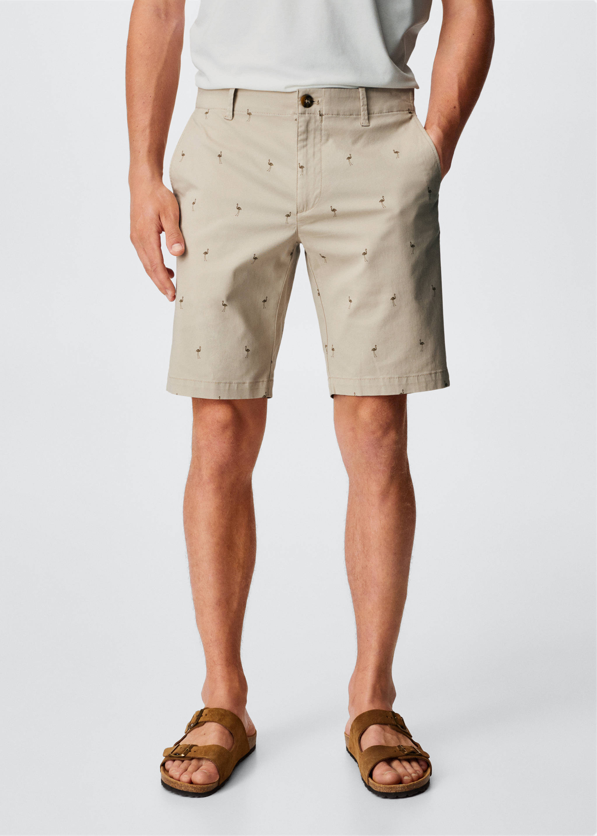 Baumwoll-Bermudashorts mit Motiv - Mittlere Ansicht