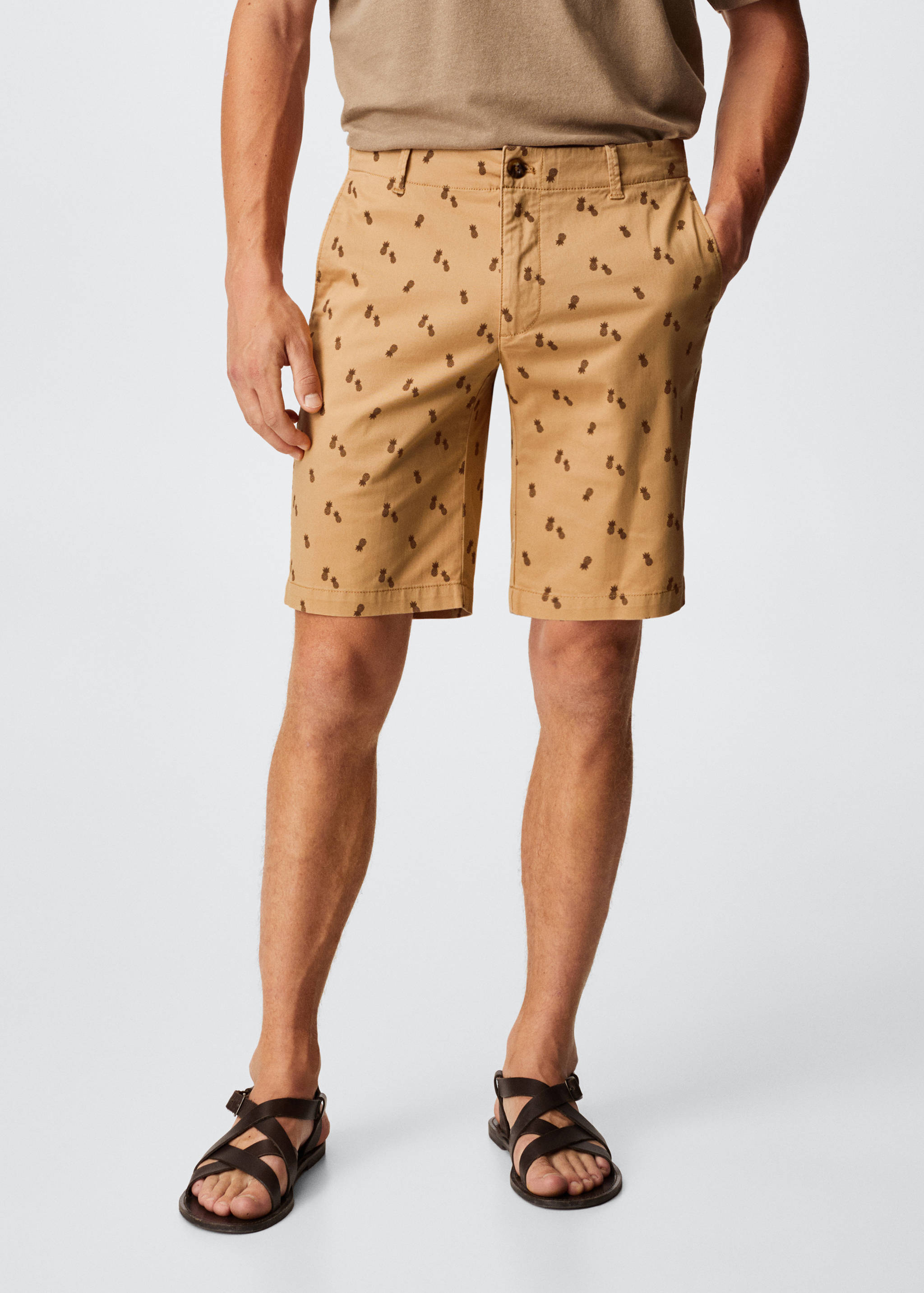 Baumwoll-Bermudashorts mit Motiv - Mittlere Ansicht