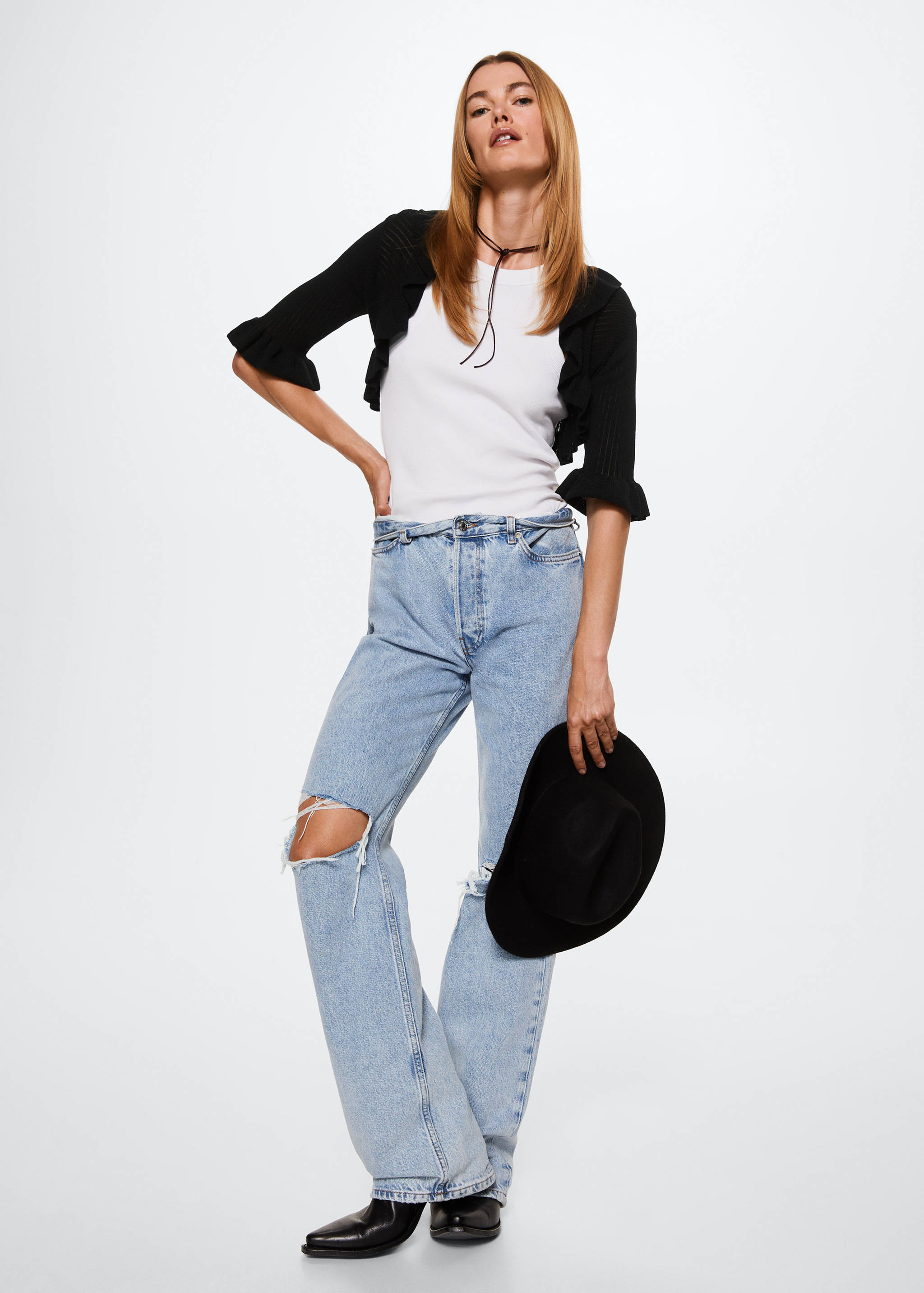 Strick-Cardigan mit Rüschen - Allgemeine Ansicht