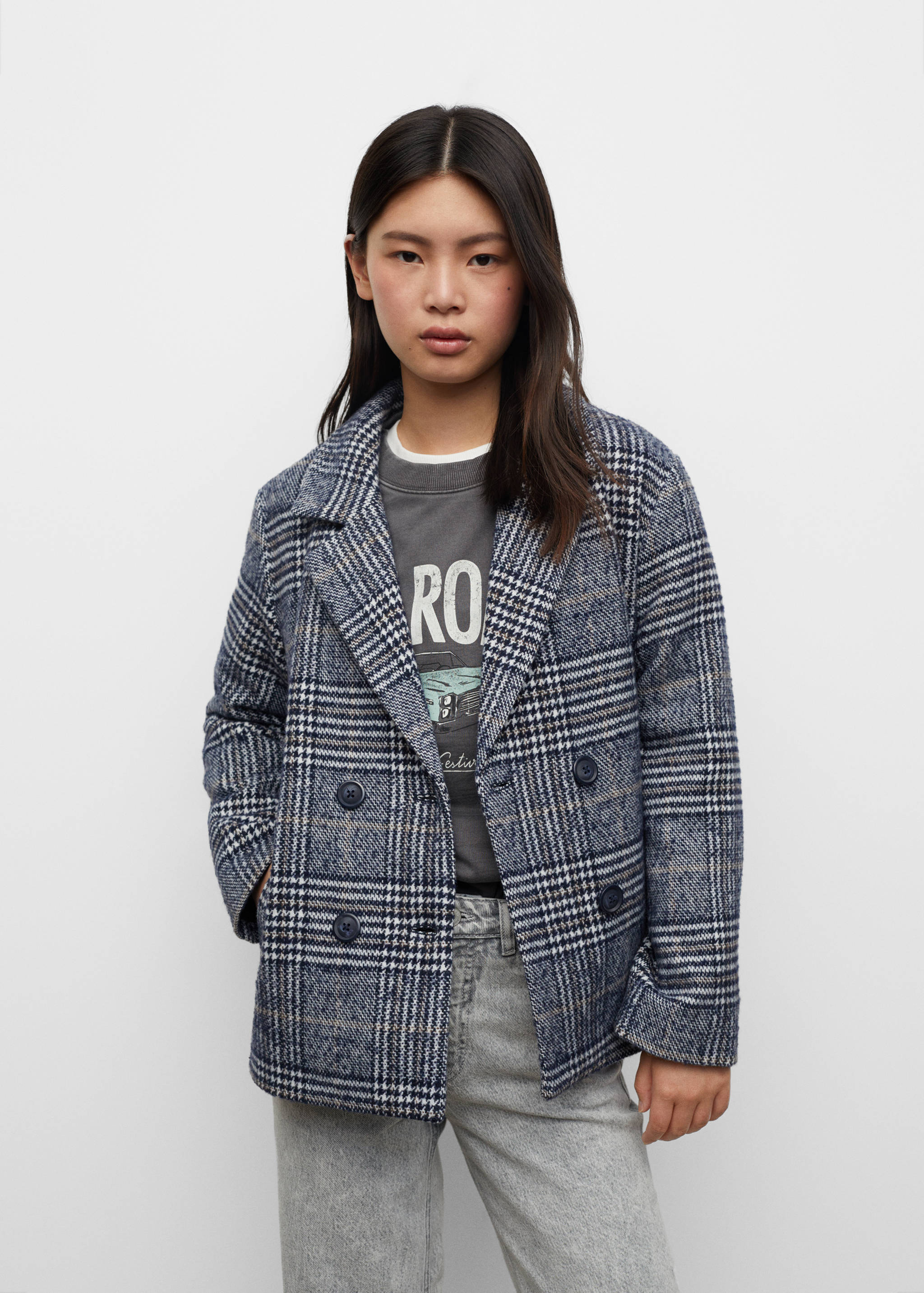 Checked structured coat - Medium plane
