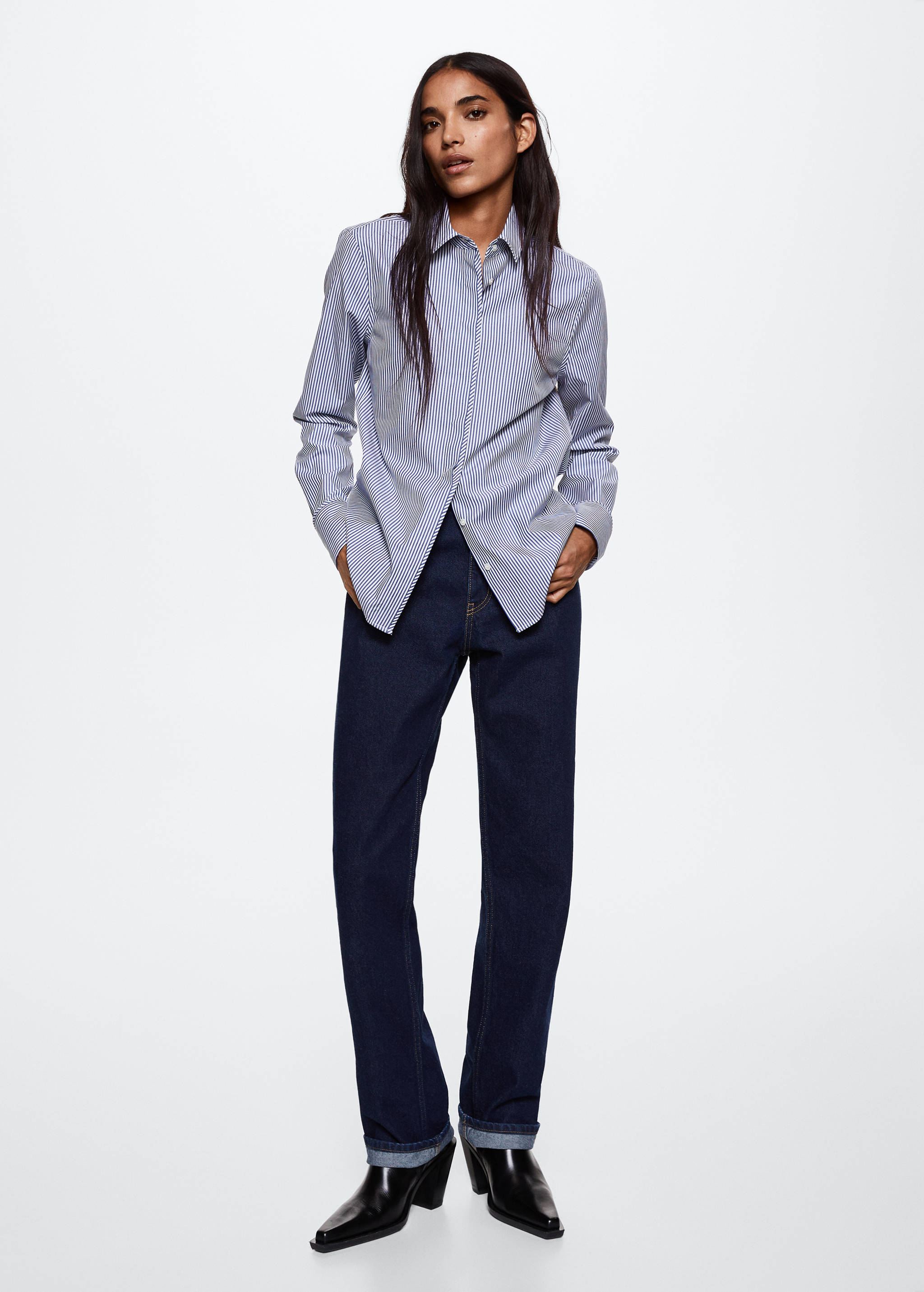 Camisa popelín slim ratlles - Pla general