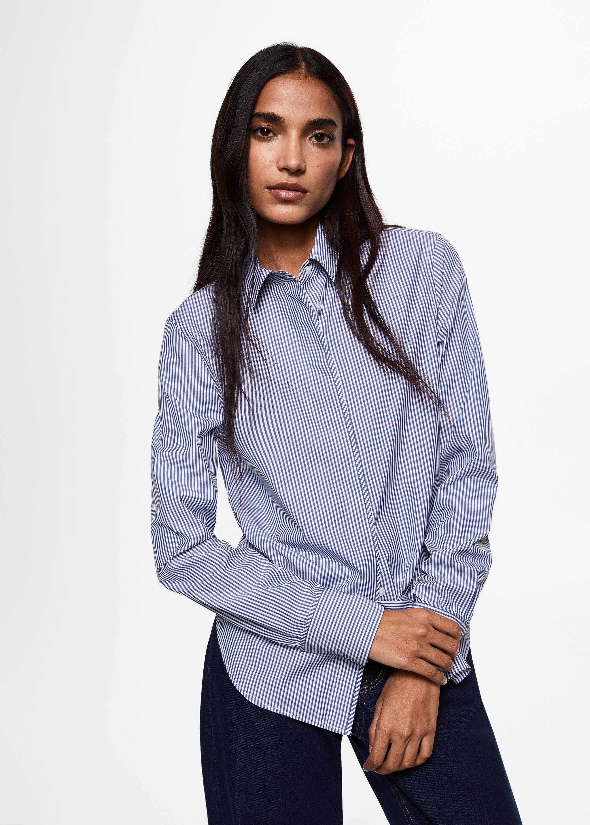 Camisa popelín slim ratlles - Pla mig