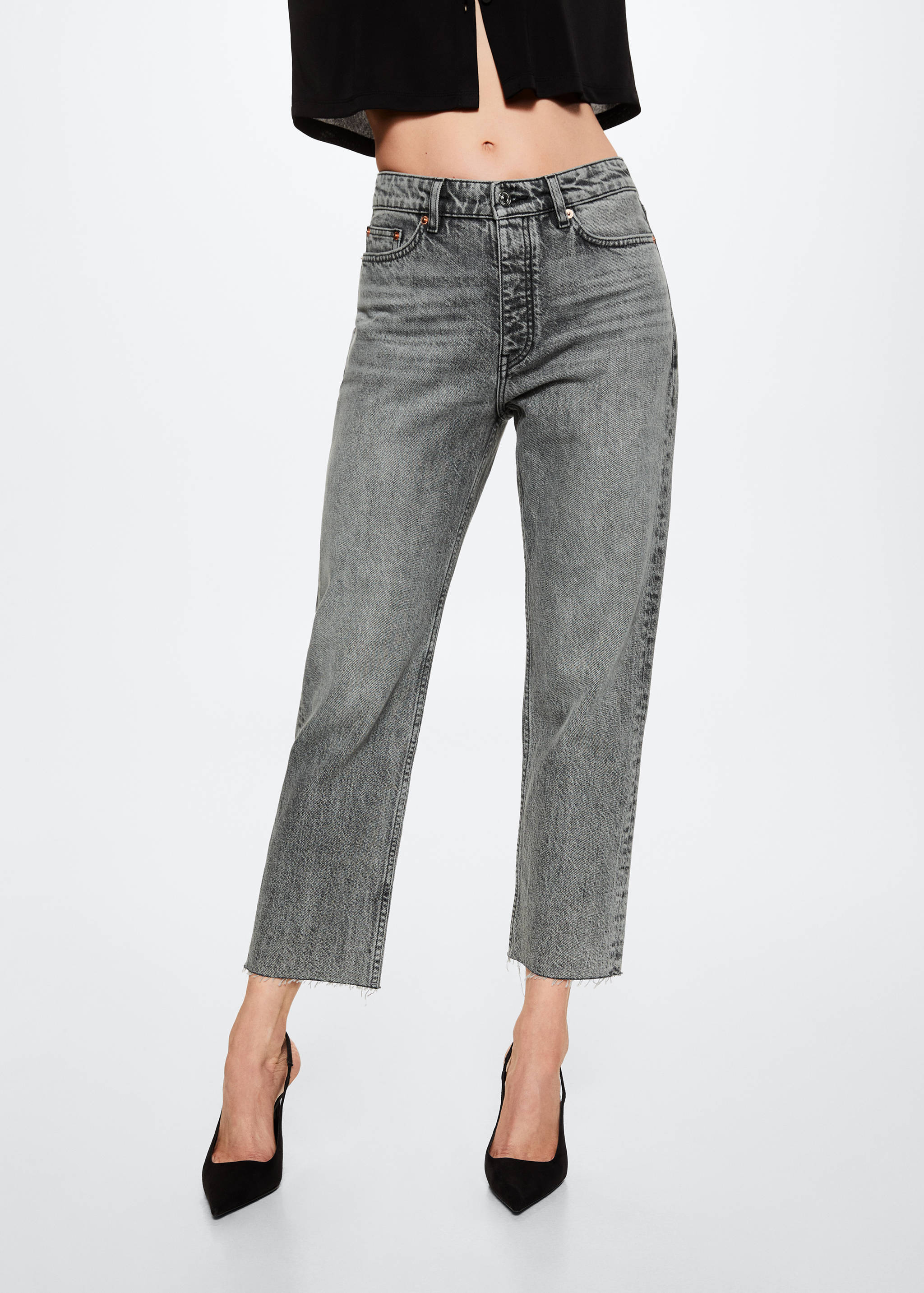 Jeans rectos tiro alto crop - Plano medio