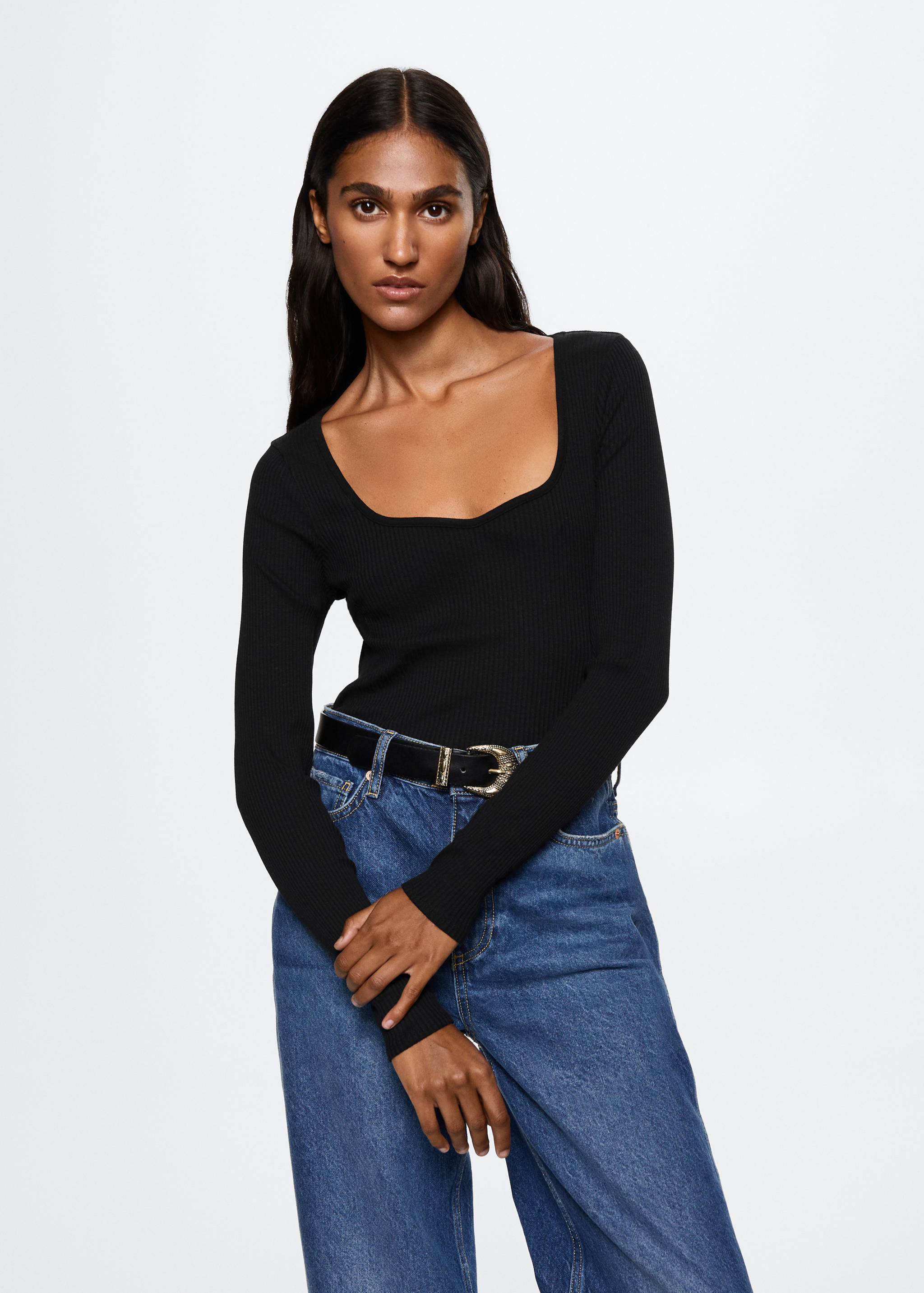 Ribbed Squared neckline t-shirt - Medium plane