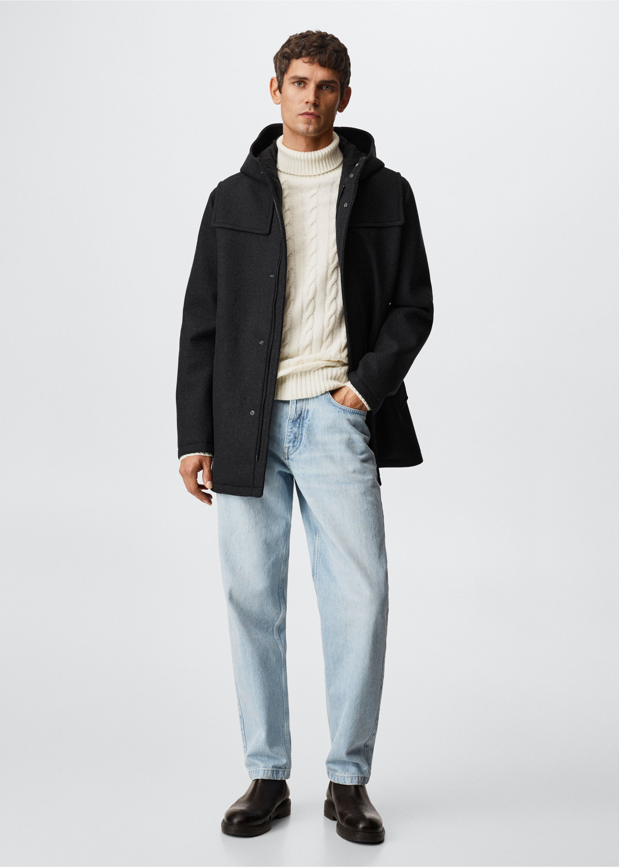 Manteau trois-quarts laine capuche - Plan général