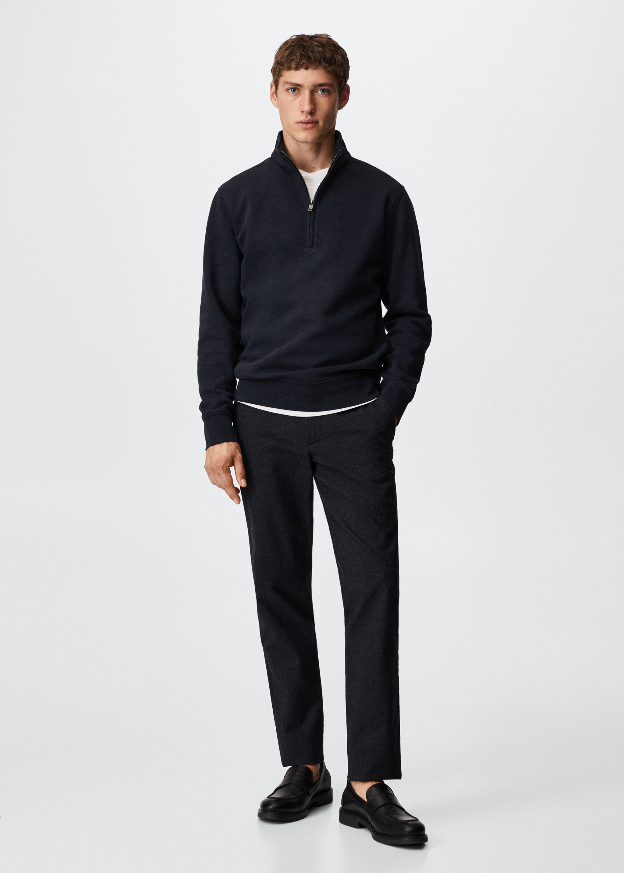 Cotton sweatshirt with zip neck - General plane