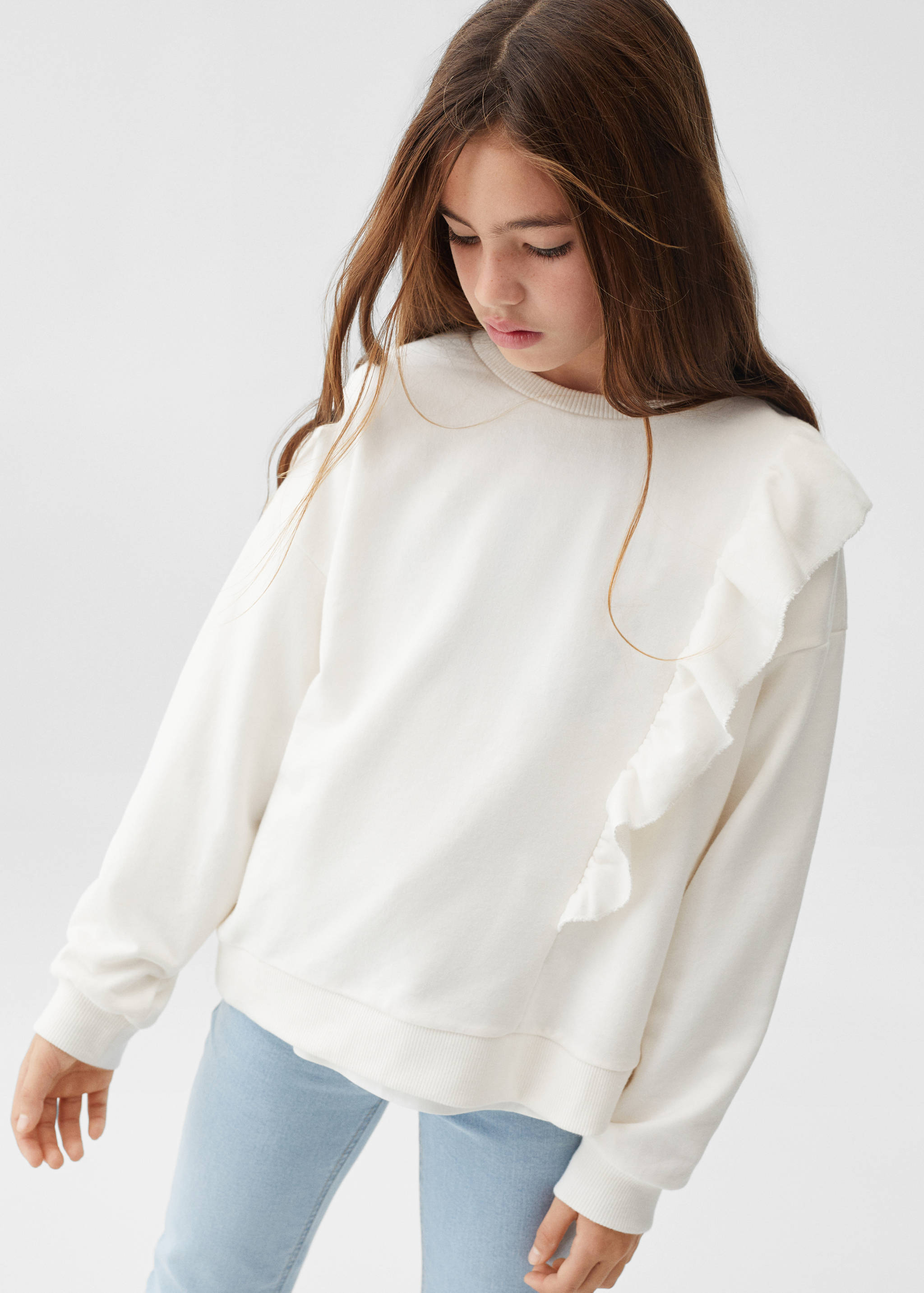 Baumwoll-Sweatshirt mit Rüschen - Mittlere Ansicht