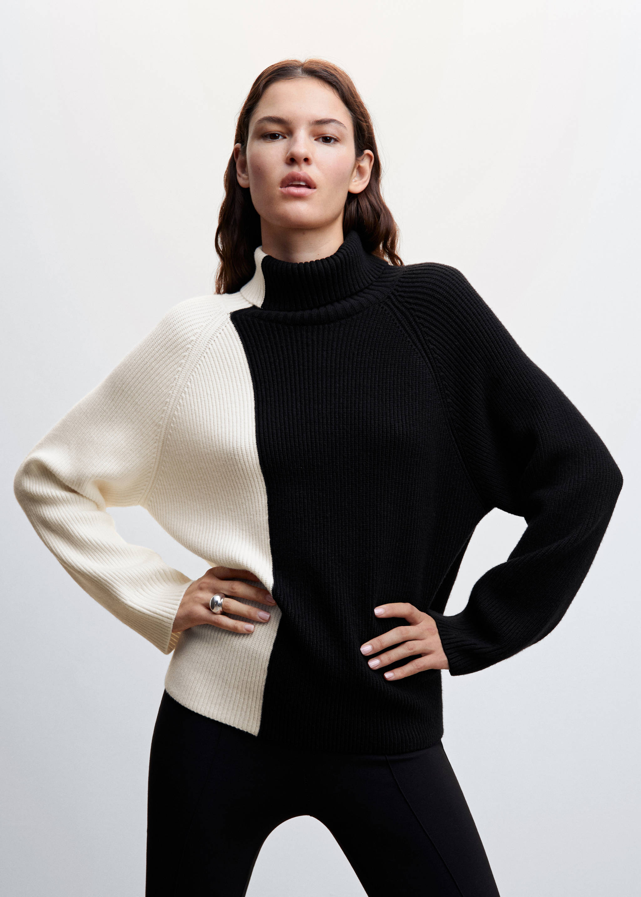 Pull-over col roulé bicolore - Plan moyen