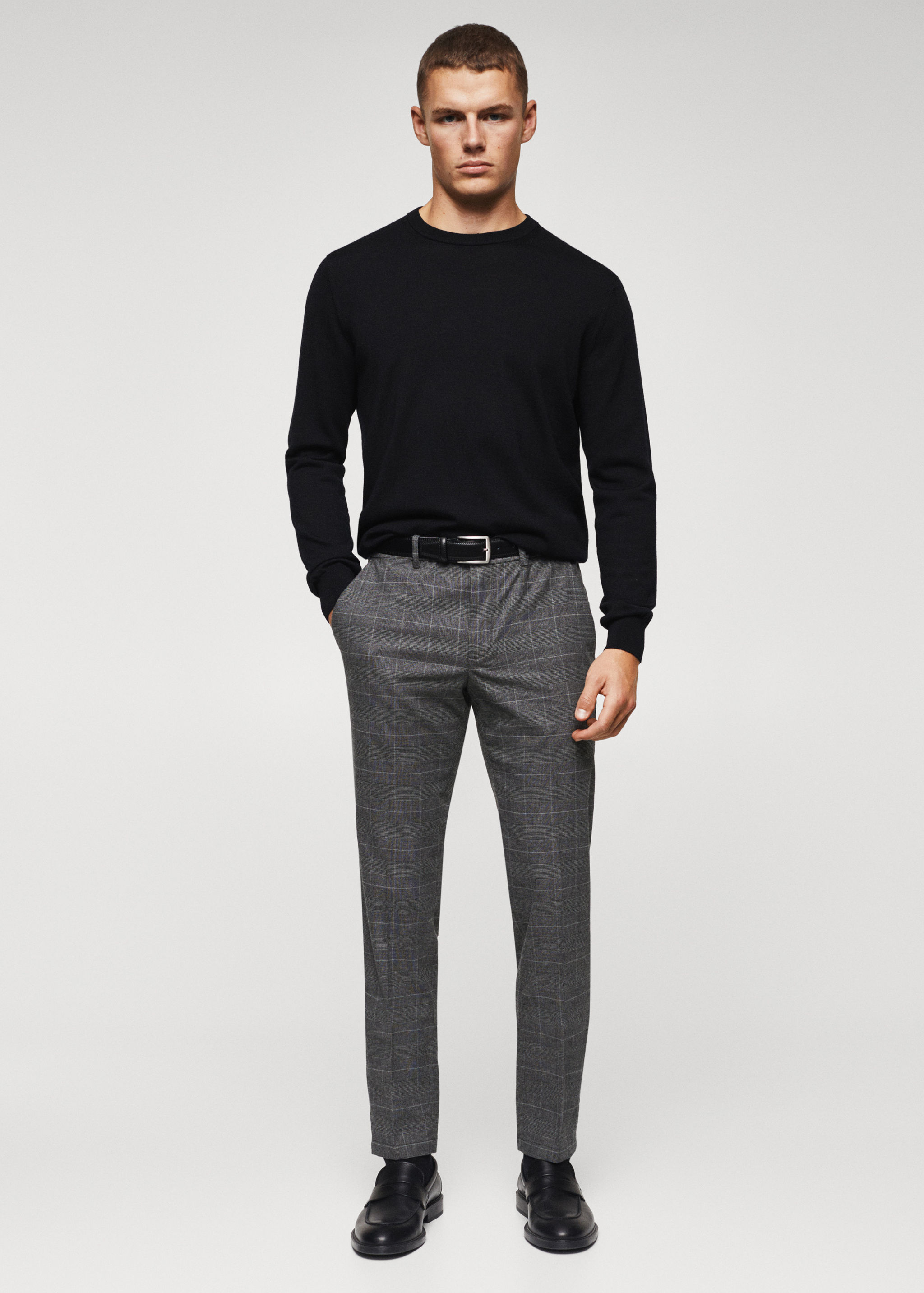 Slim fit checked cotton trousers - General plane