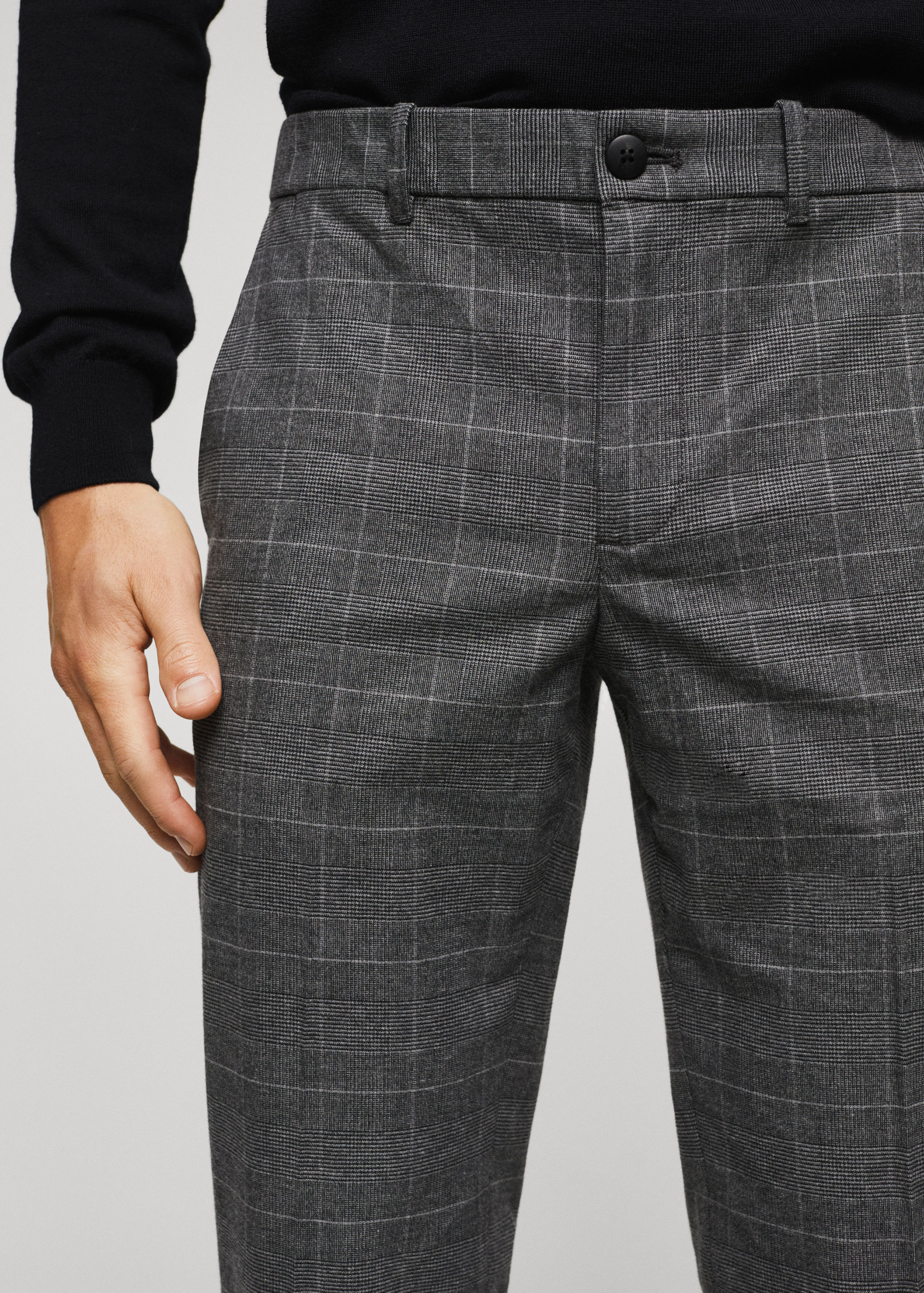 Slim fit checked cotton trousers - Details of the article 1