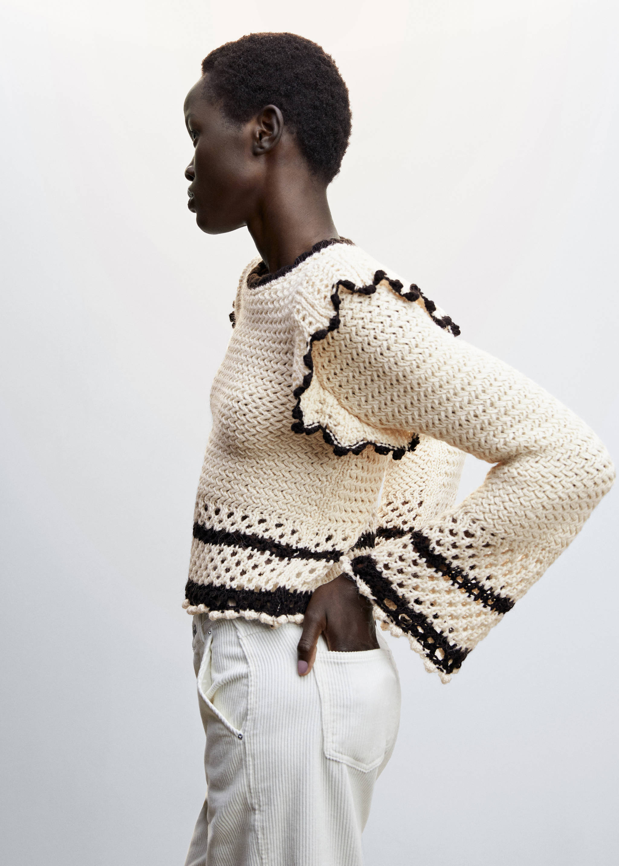 Sweater with ruffled openwork details - Details of the article 6