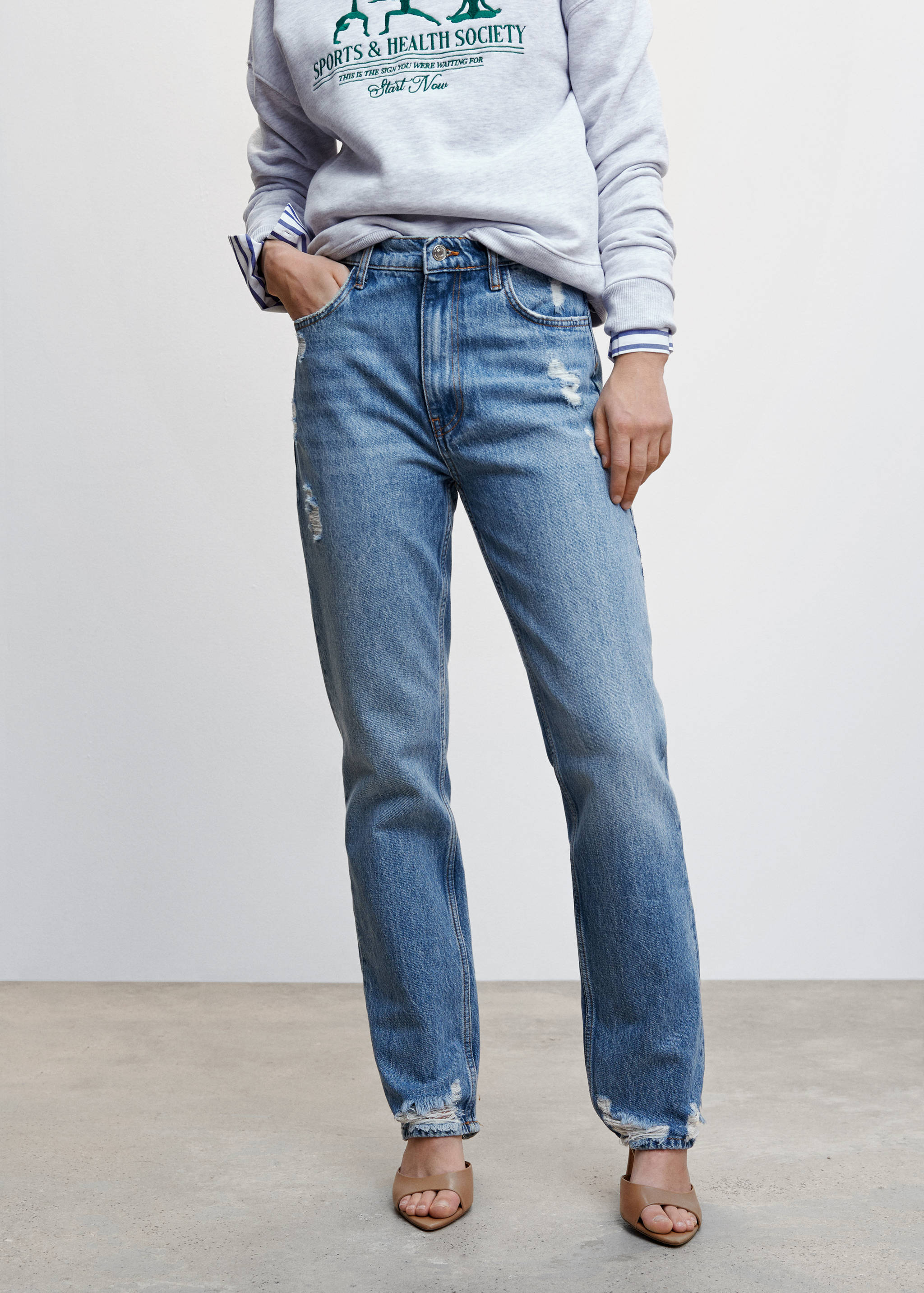 Ripped high-rise straight jeans - Medium plane