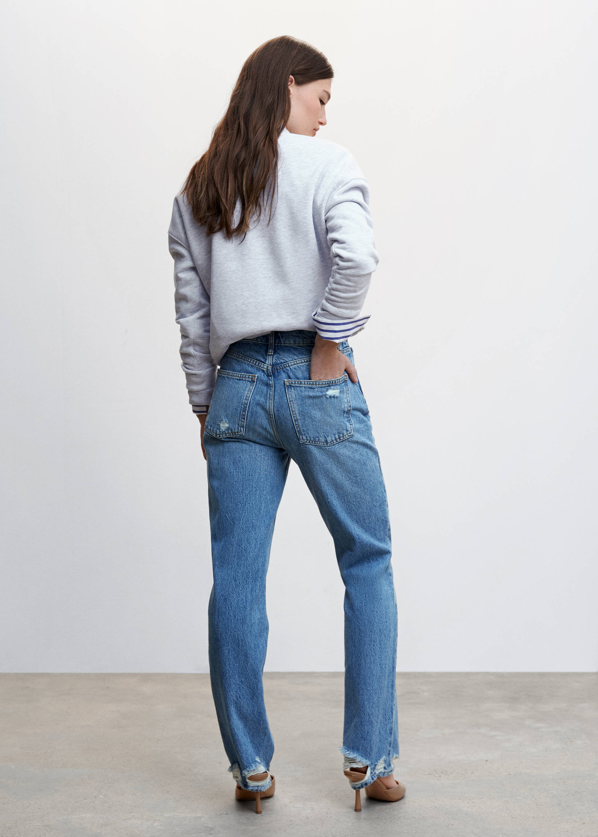 Ripped high-rise straight jeans - Reverse of the article
