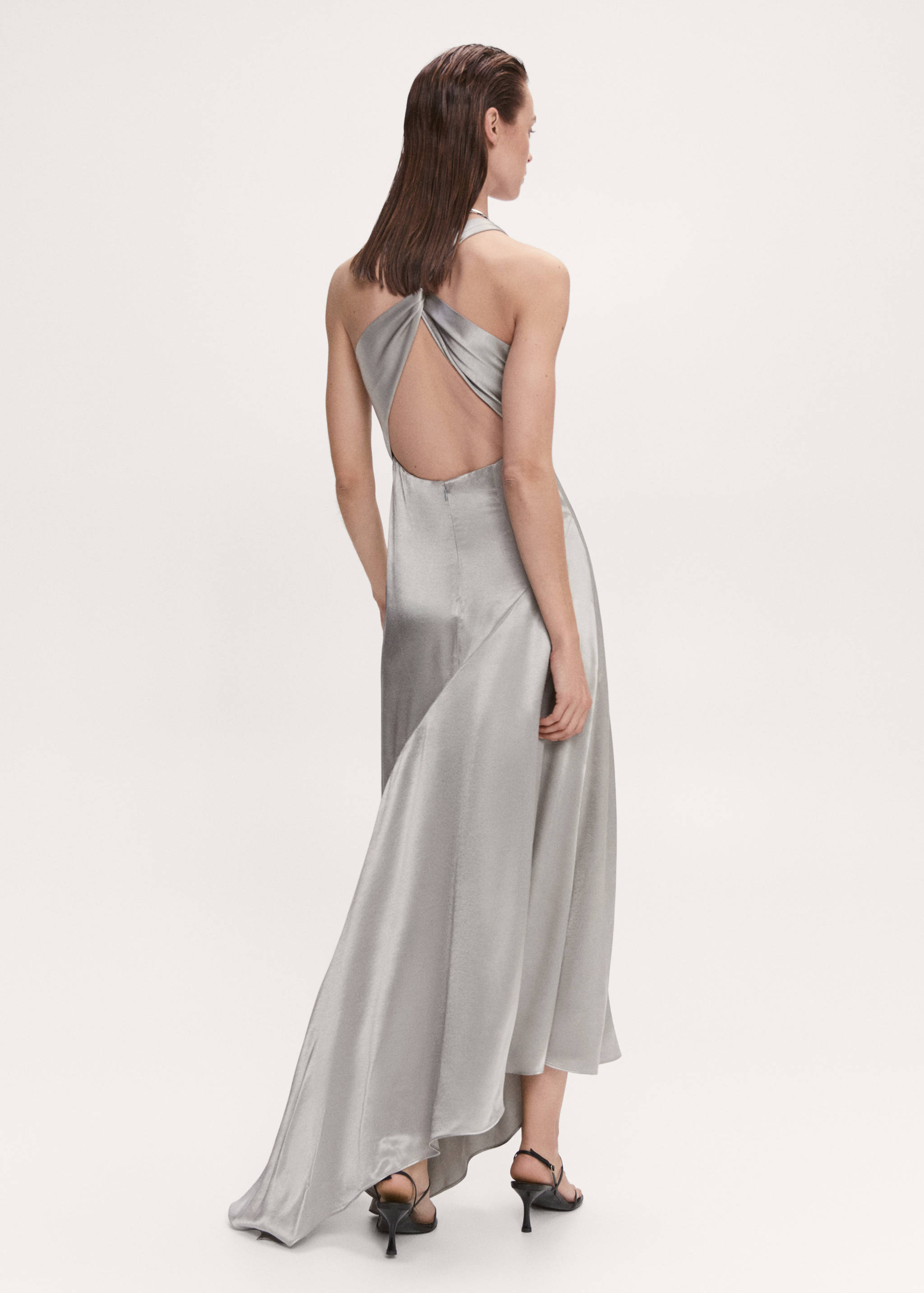 Asymmetrical satin-finish dress with asymmetrical hem - Reverse of the article