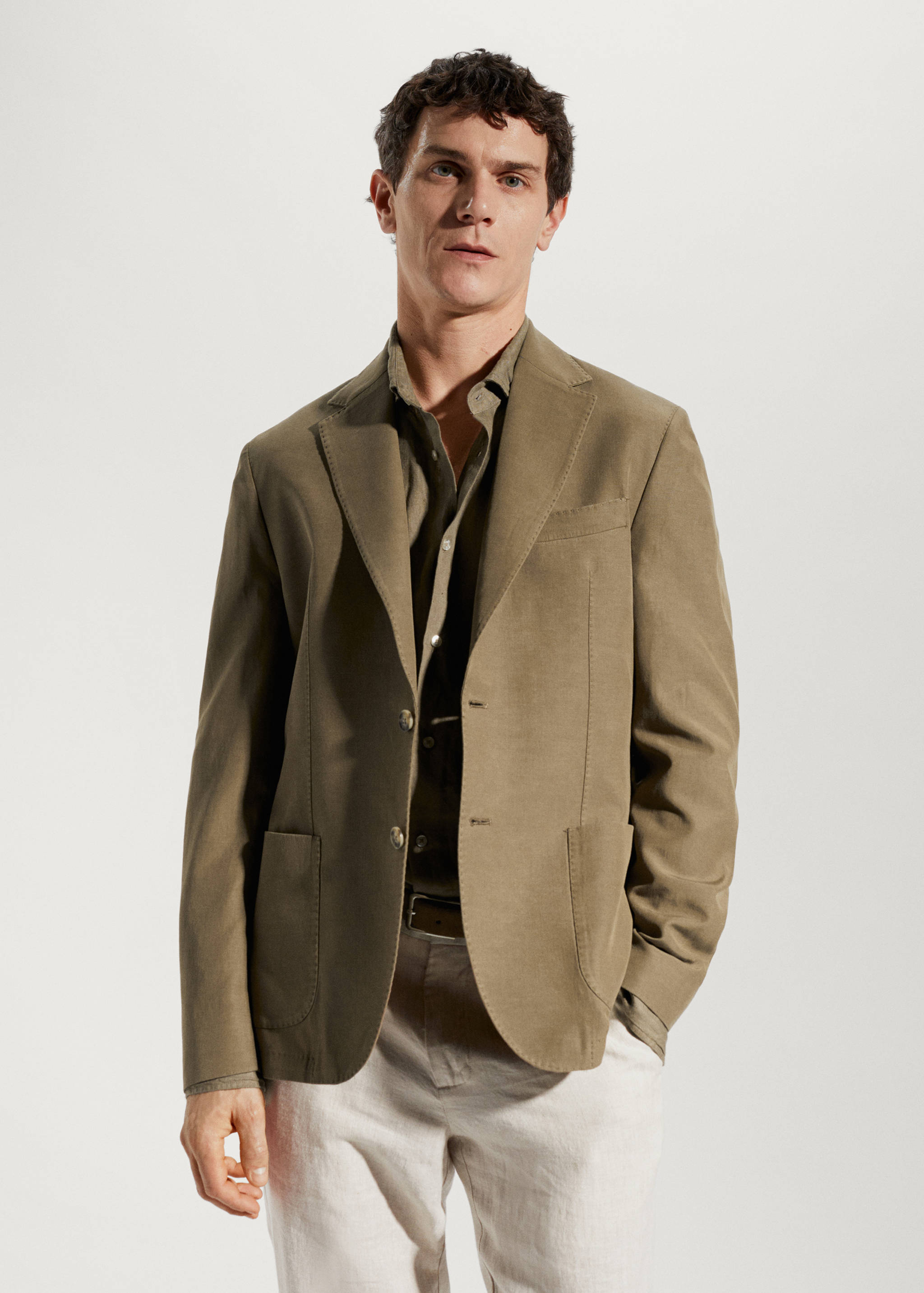 Katoenen slim fit blazer - Middenvlak