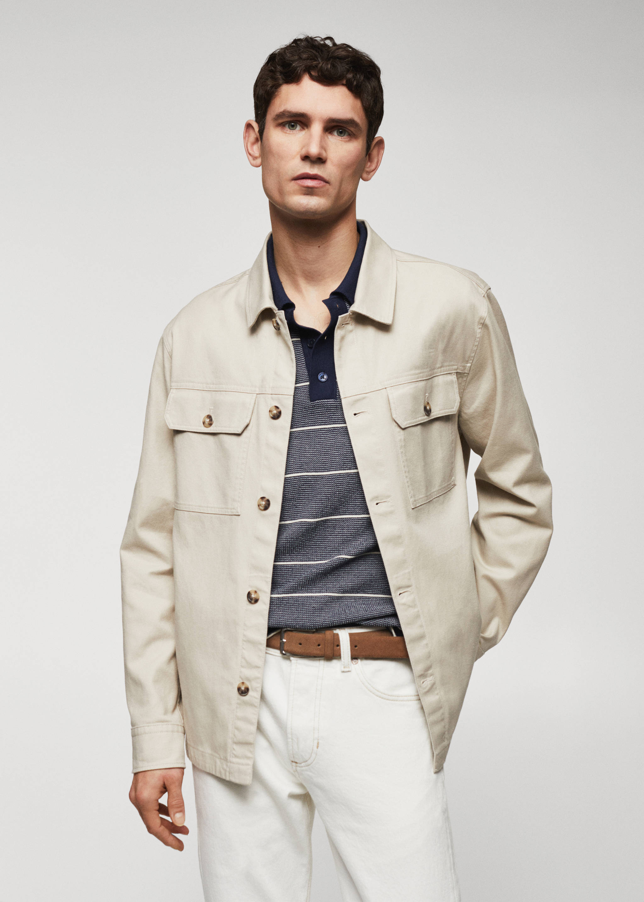 Chest-pocket cotton overshirt - Medium plane