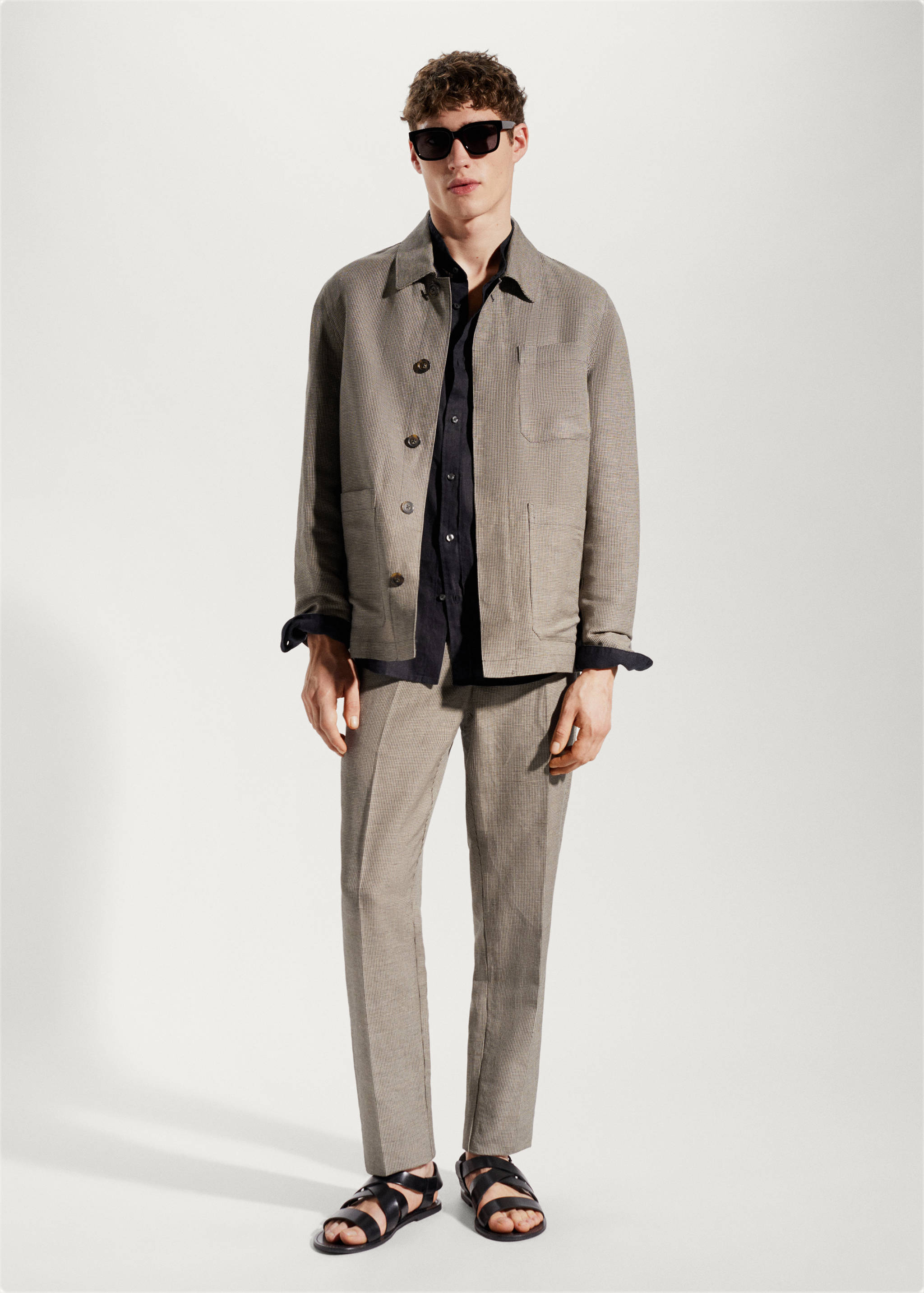 Houndstooth linen overshirt  - General plane