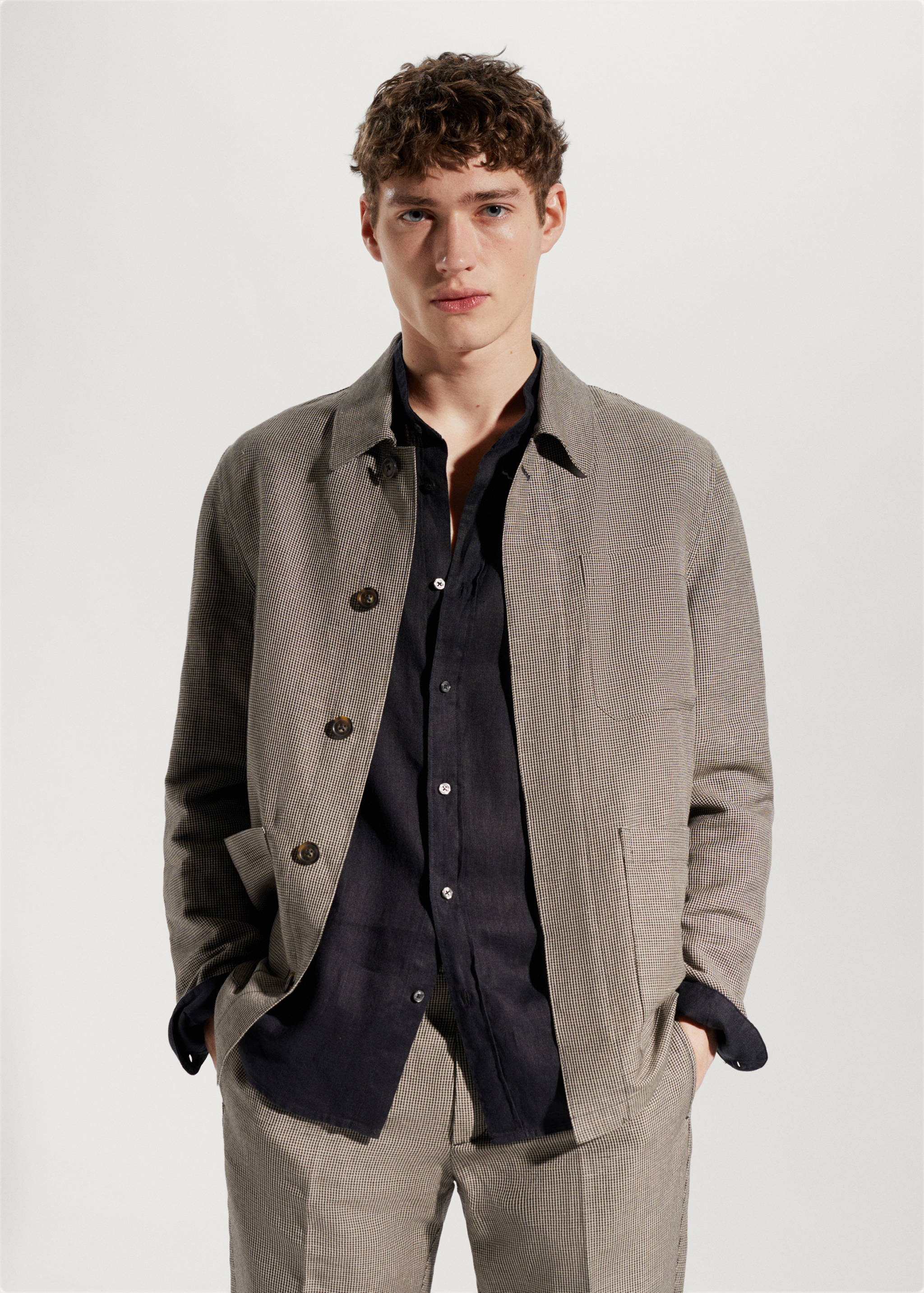 Houndstooth linen overshirt  - Medium plane
