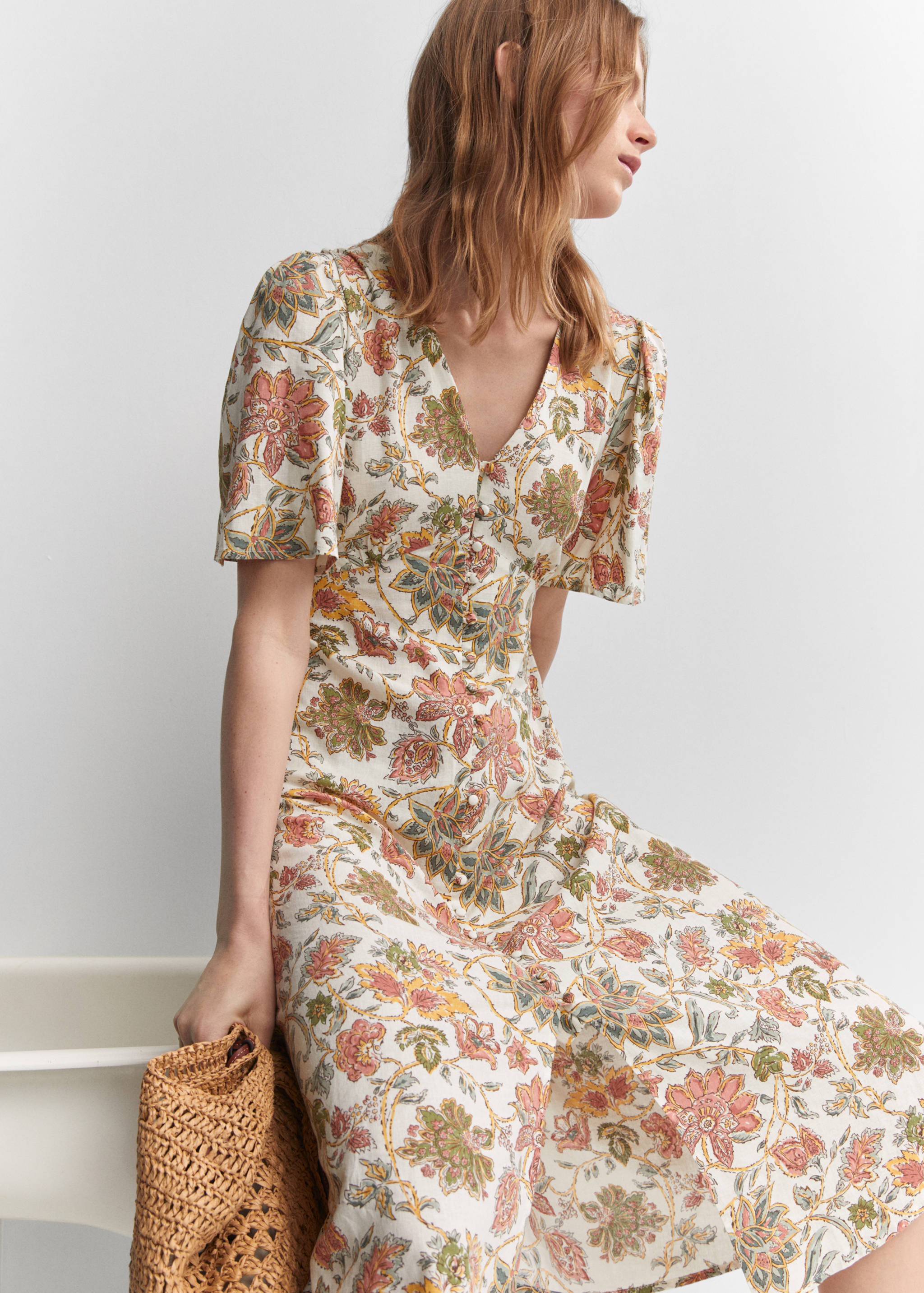 Buttoned linen-blend dress - Details of the article 2