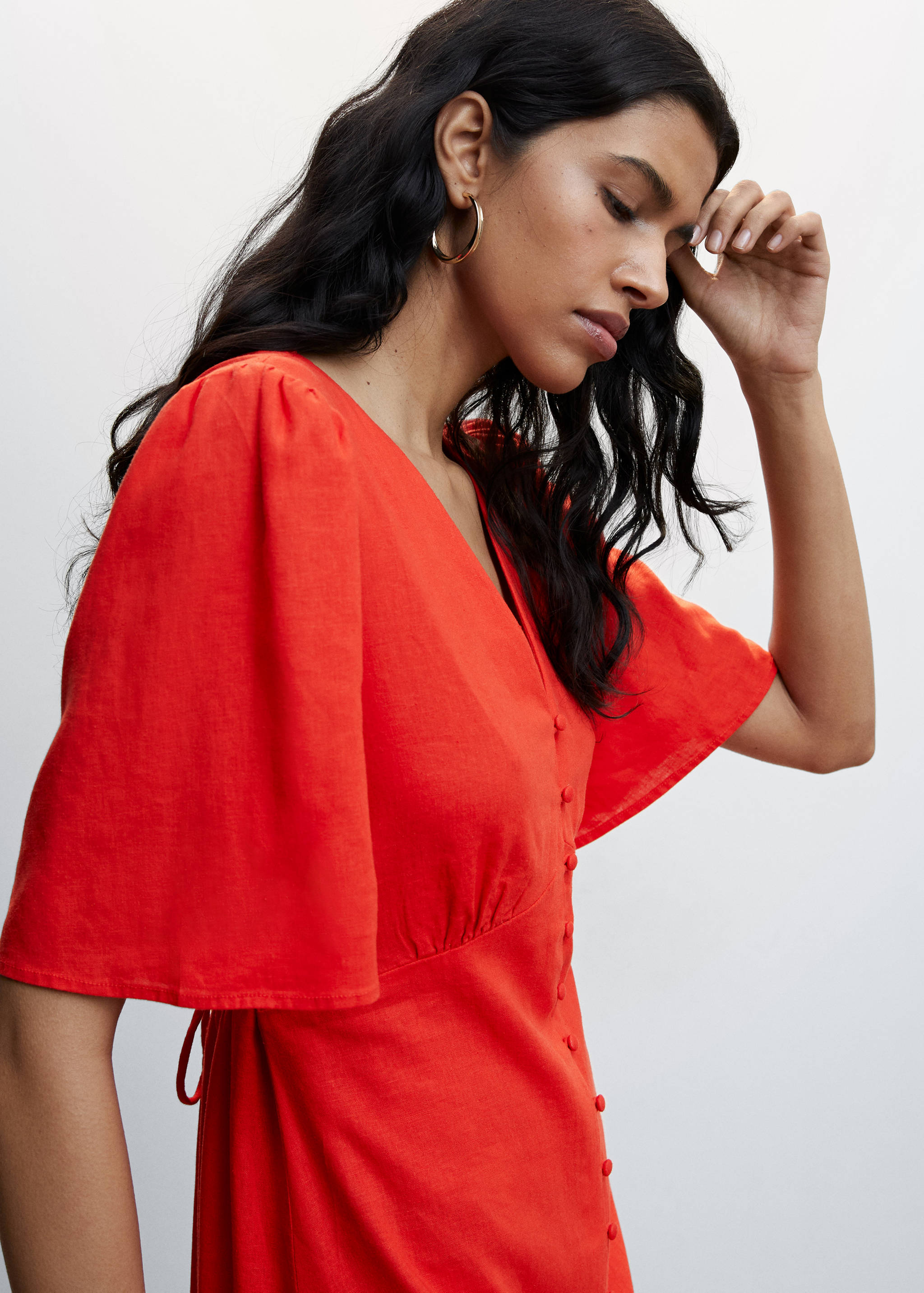 Buttoned linen-blend dress - Details of the article 6