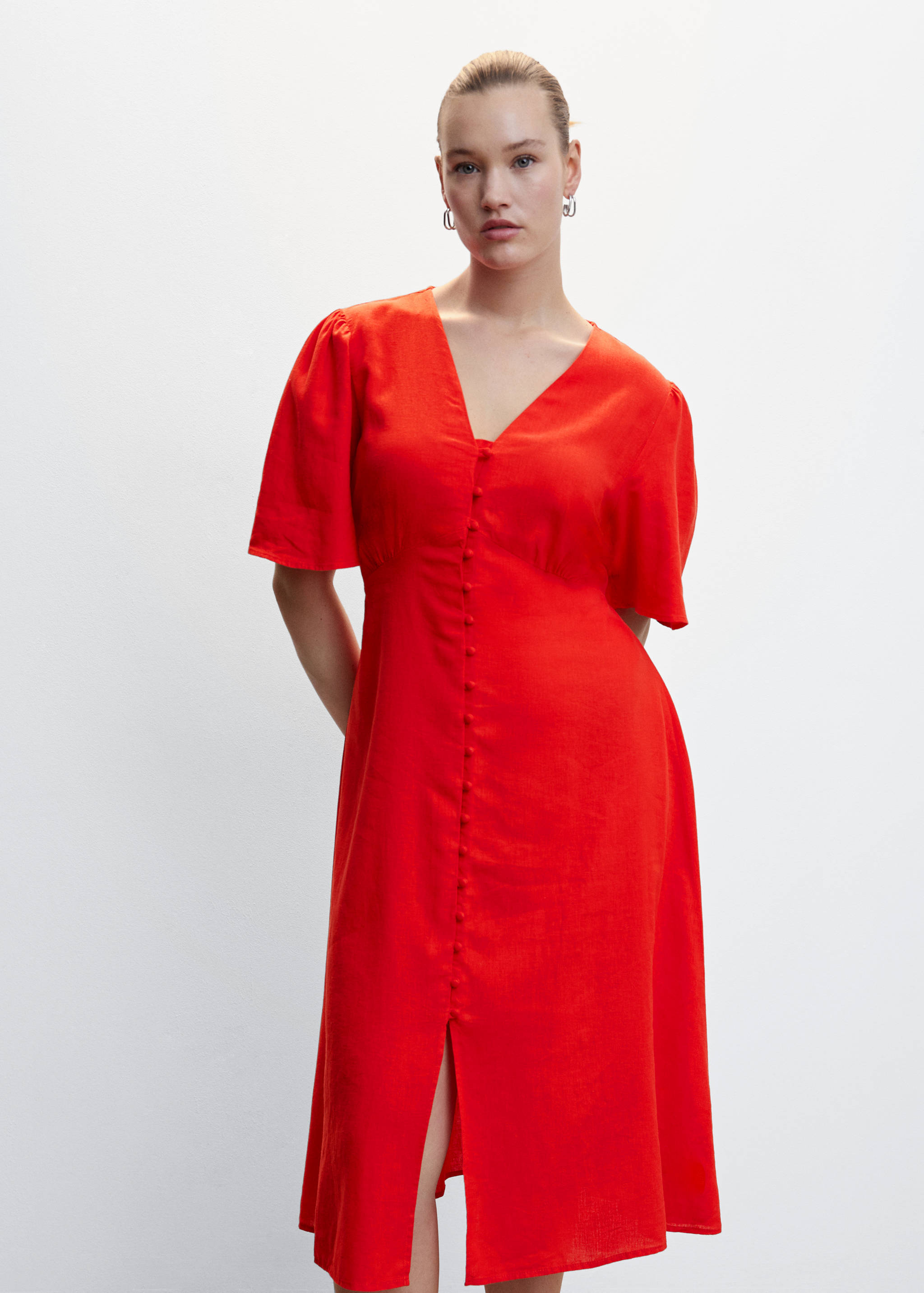 Buttoned linen-blend dress - Details of the article 5