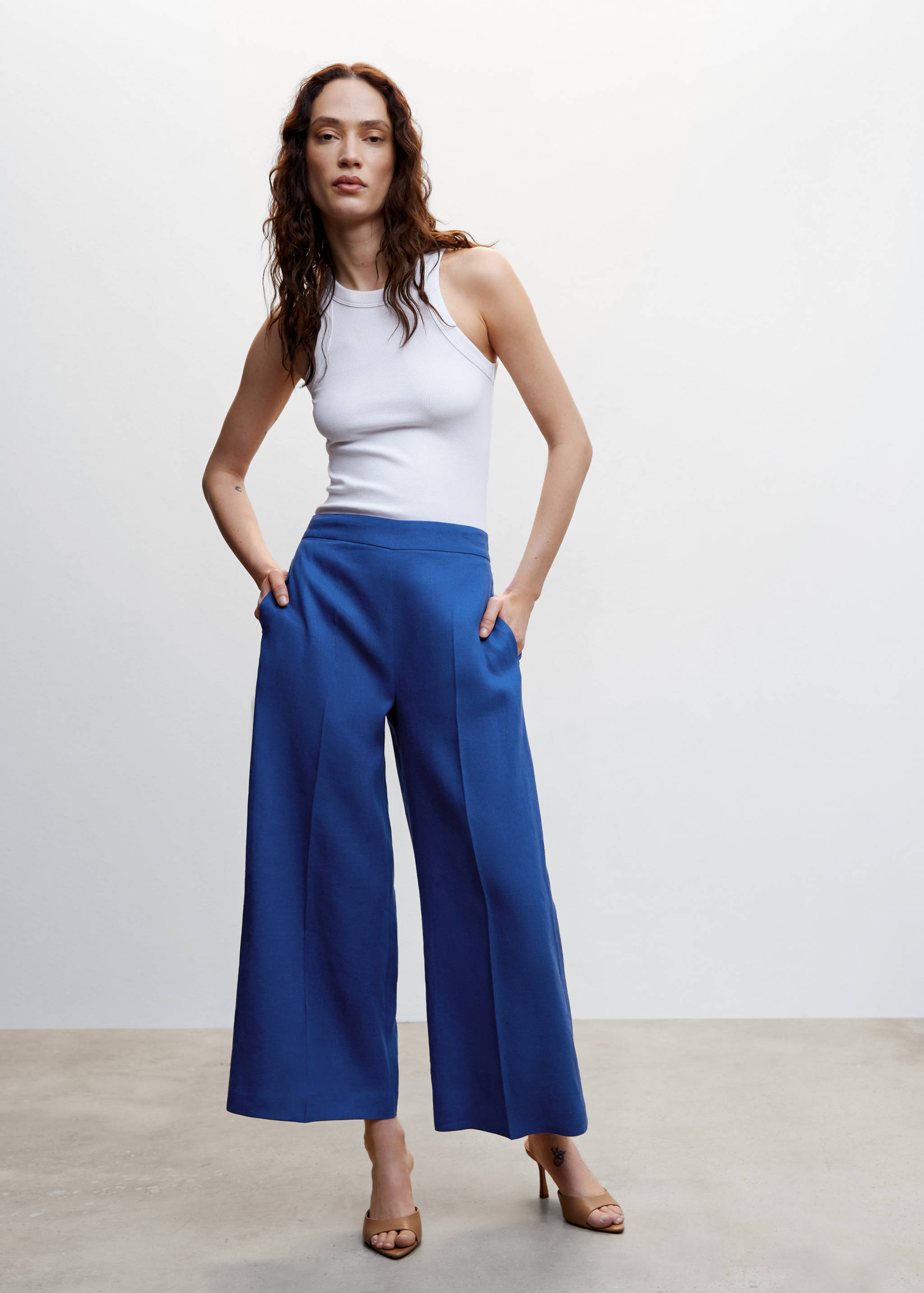 100% linen culotte pants - General plane