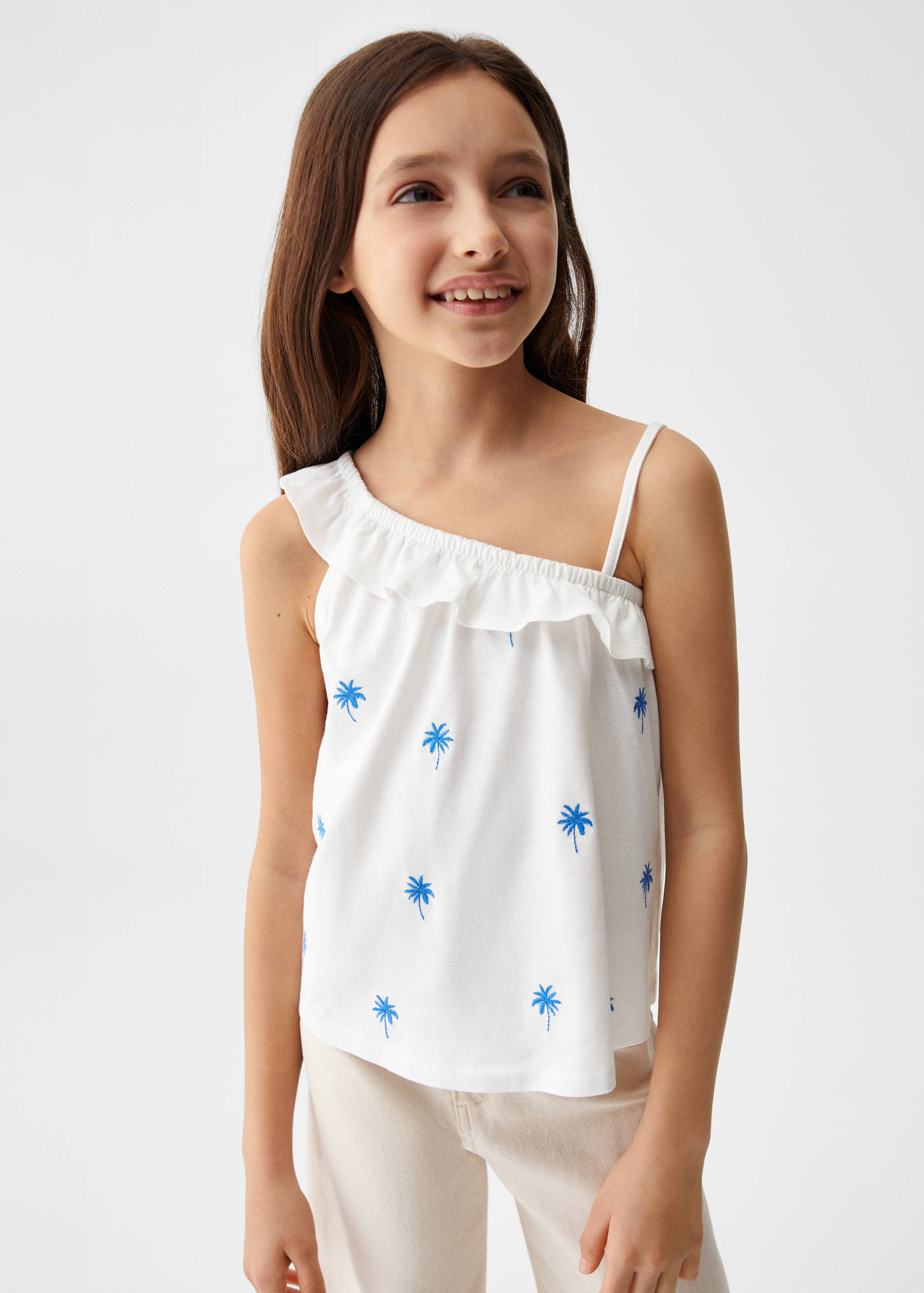 Asymmetrische Bluse mit Motiv - Mittlere Ansicht