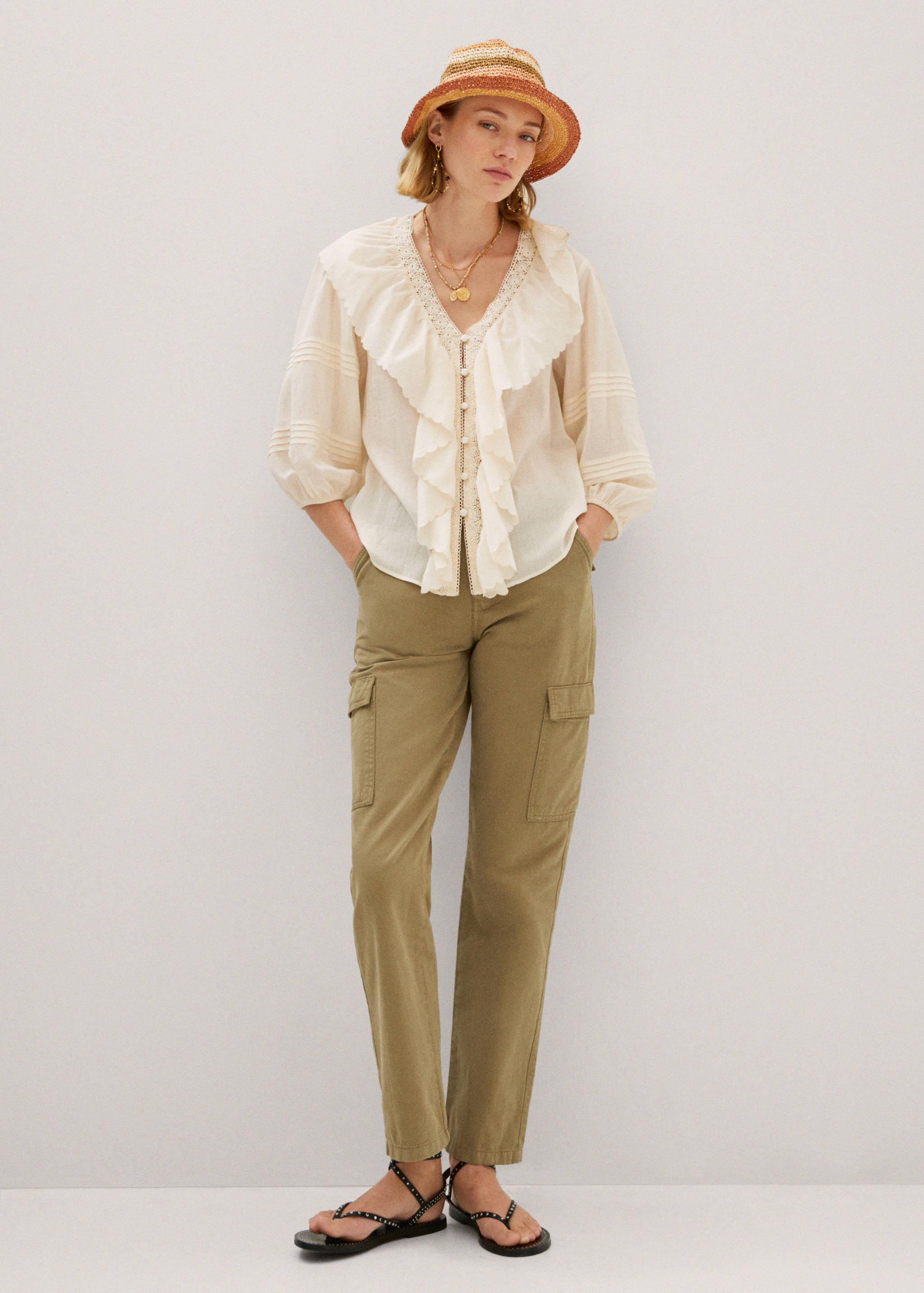 Ruffled puff sleeves blouse - General plane