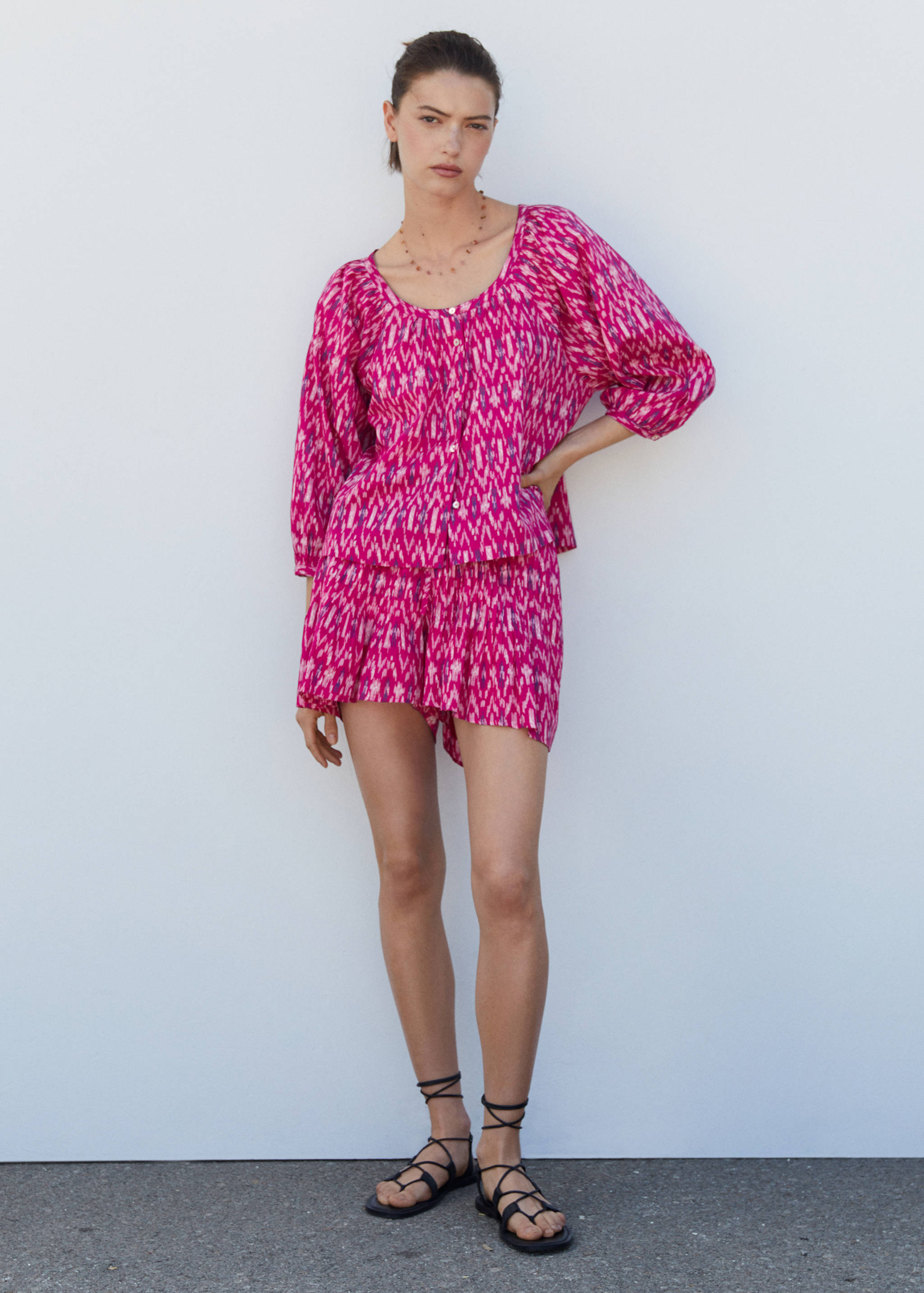 Printed puff sleeve blouse - General plane