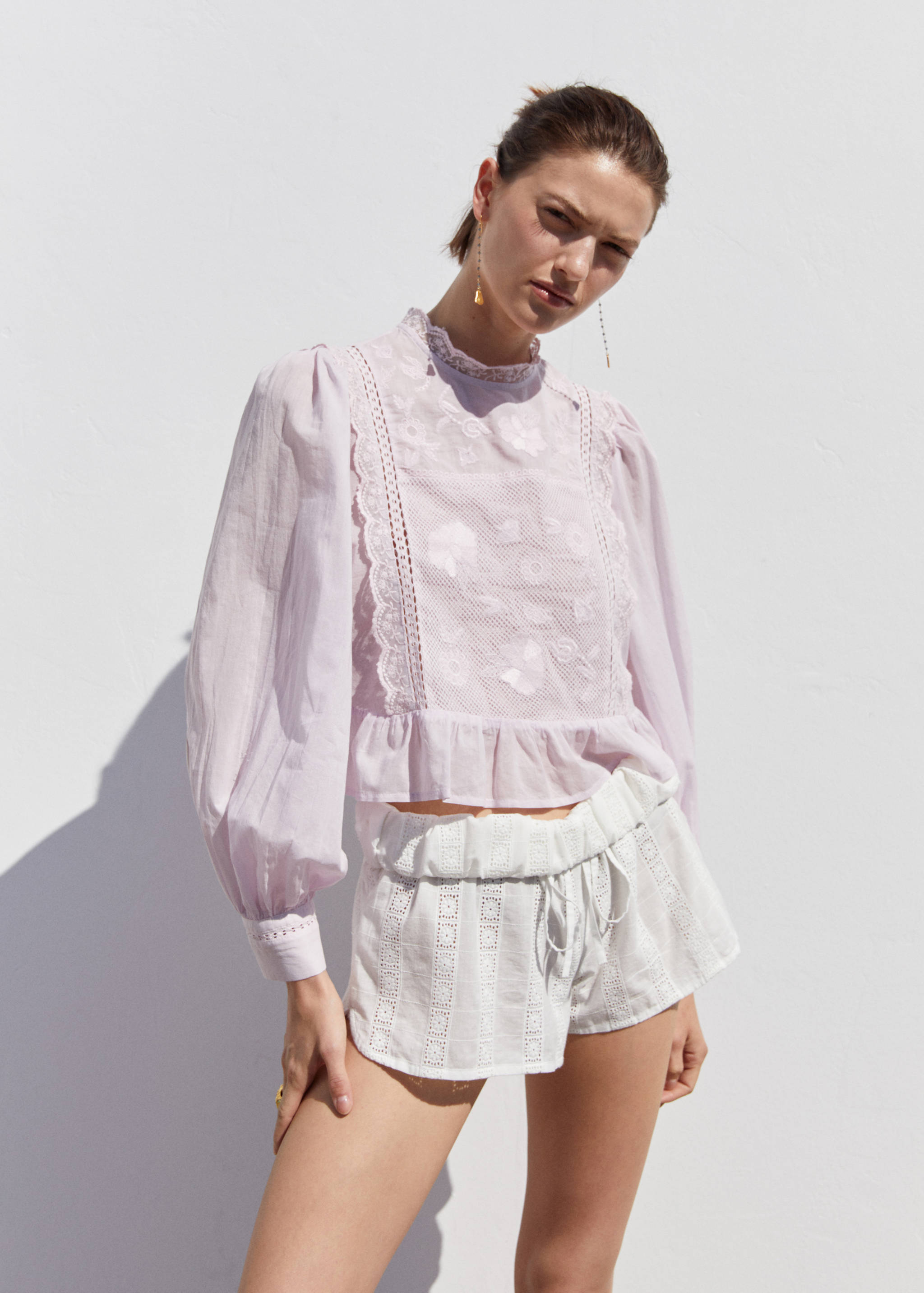 Embroidered puff-sleeve blouse - Medium plane