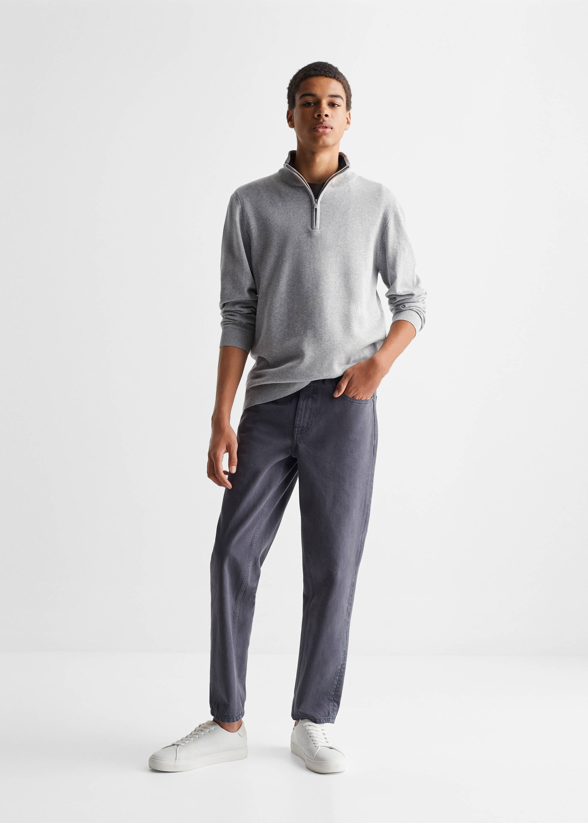 Perkins-neck sweater with zip - General plane