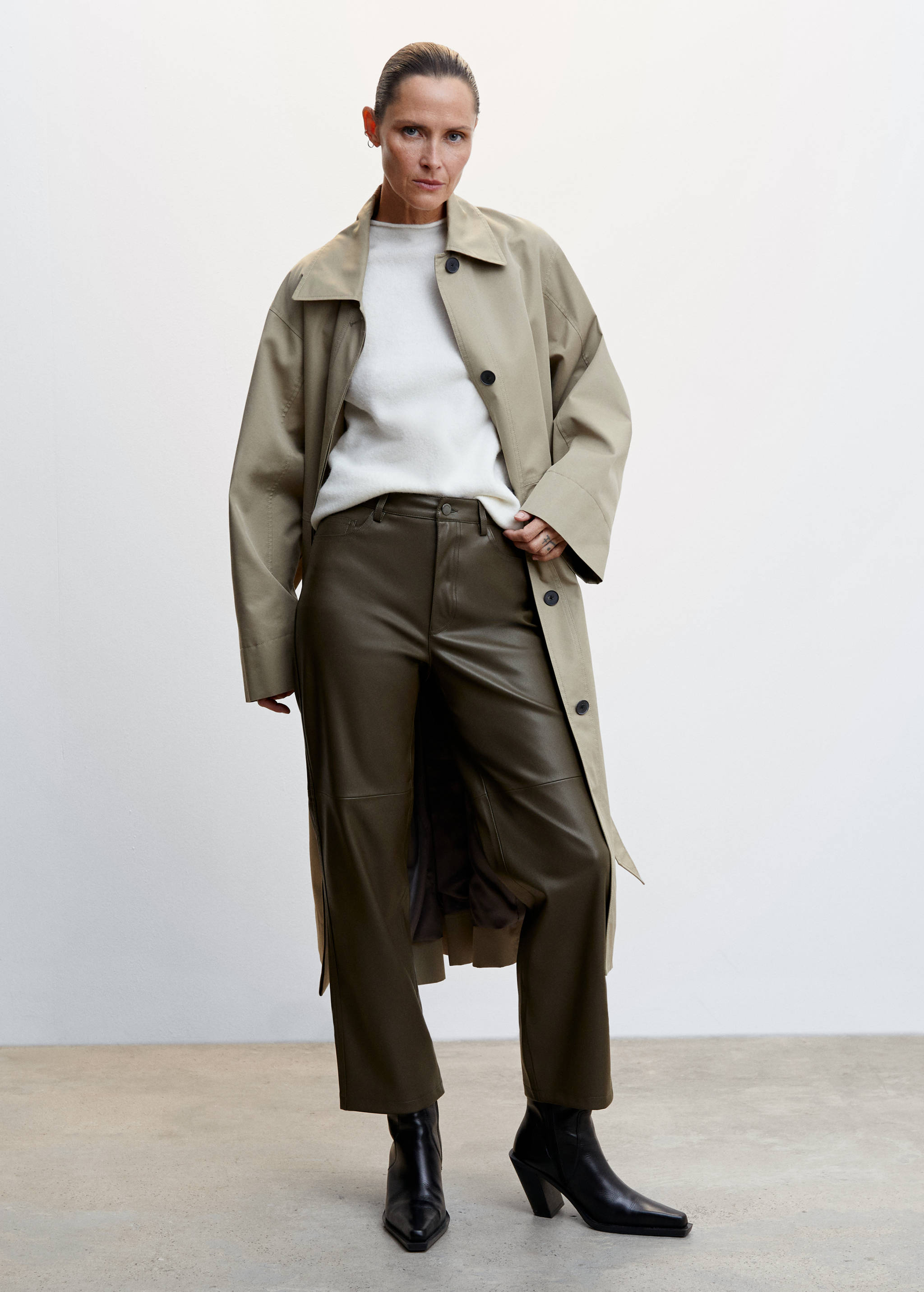 Straight-leg faux-leather trousers - General plane