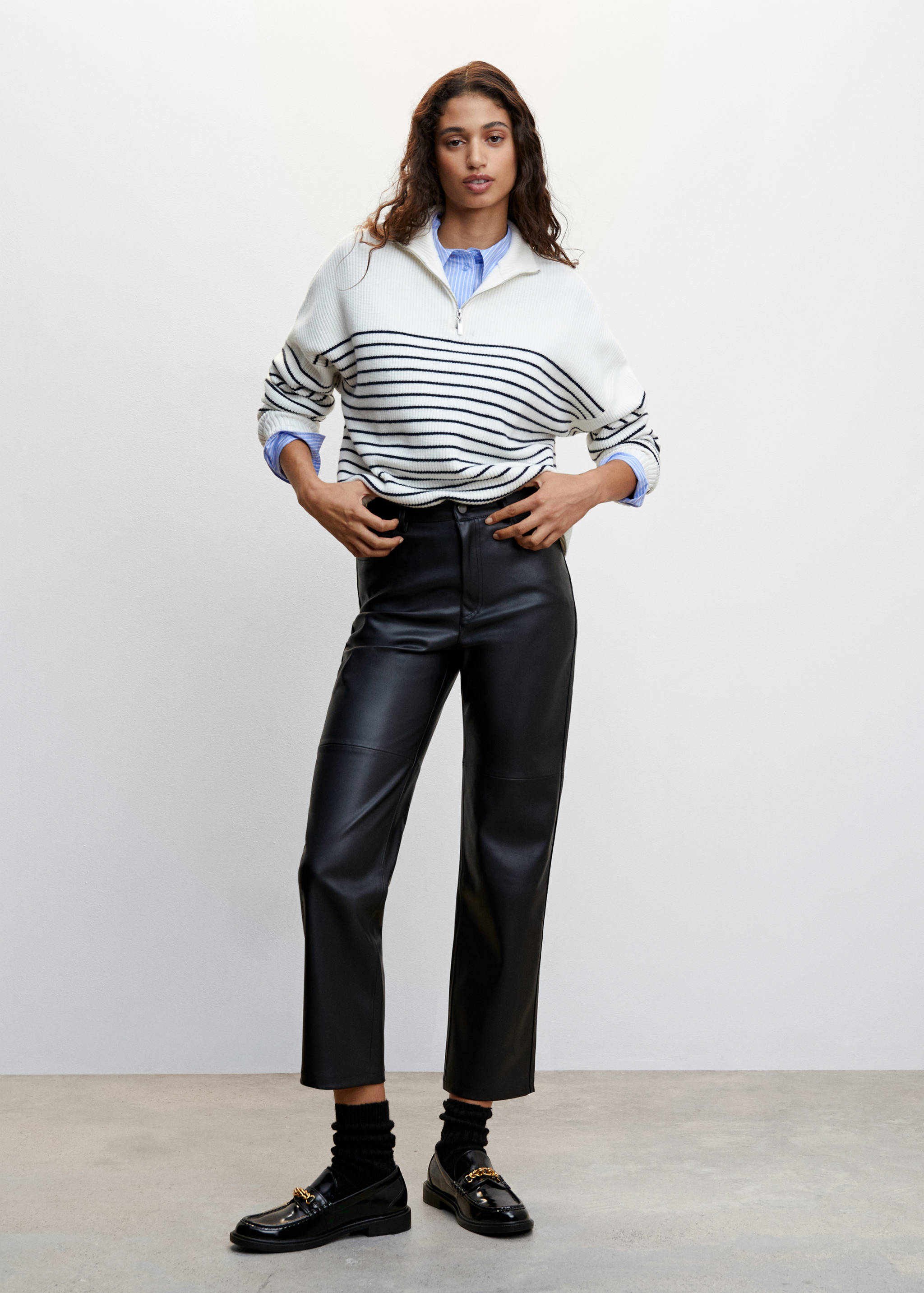 Straight-leg faux-leather trousers - General plane