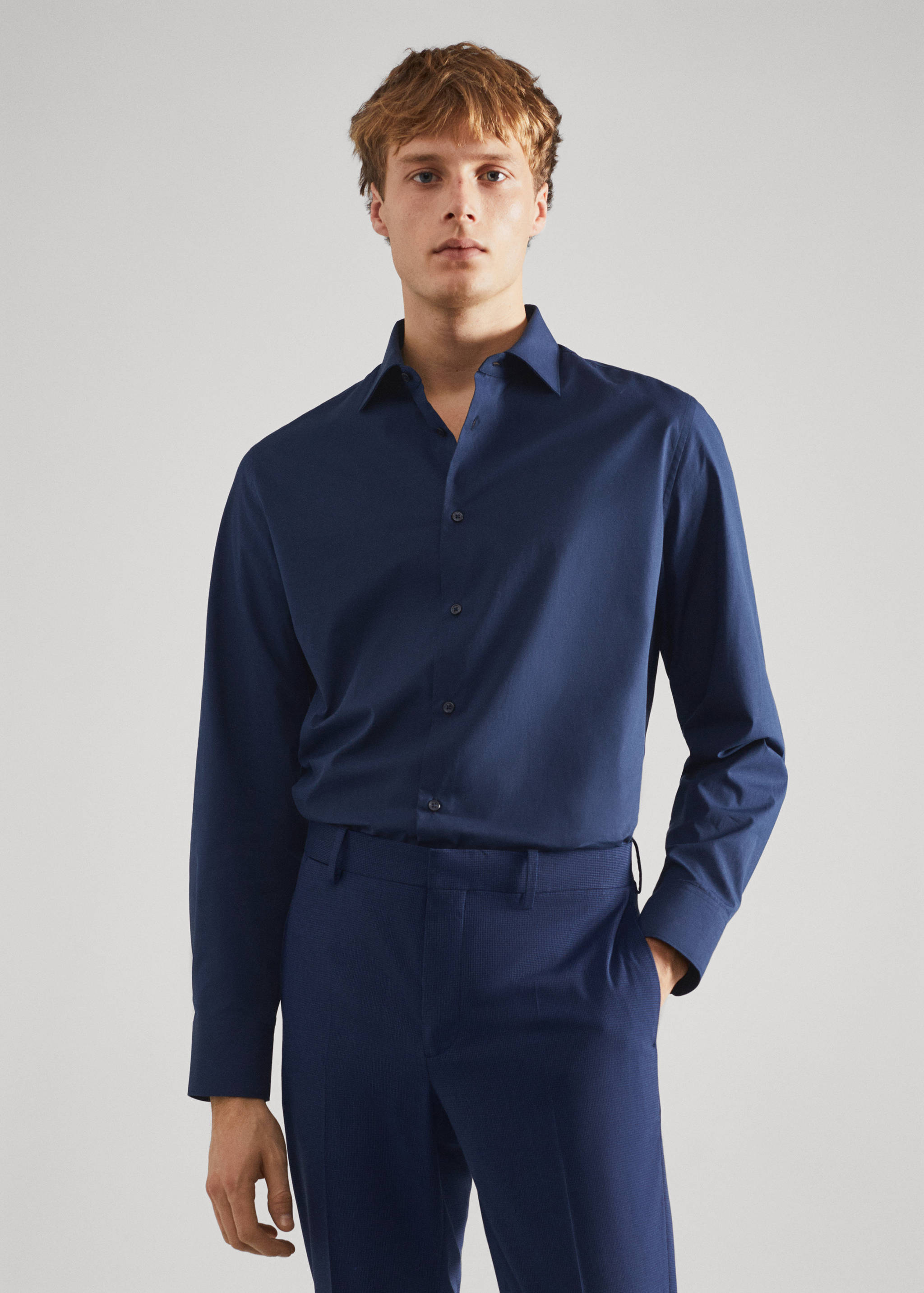 Chemise costume slim fit coton stretch - Plan moyen