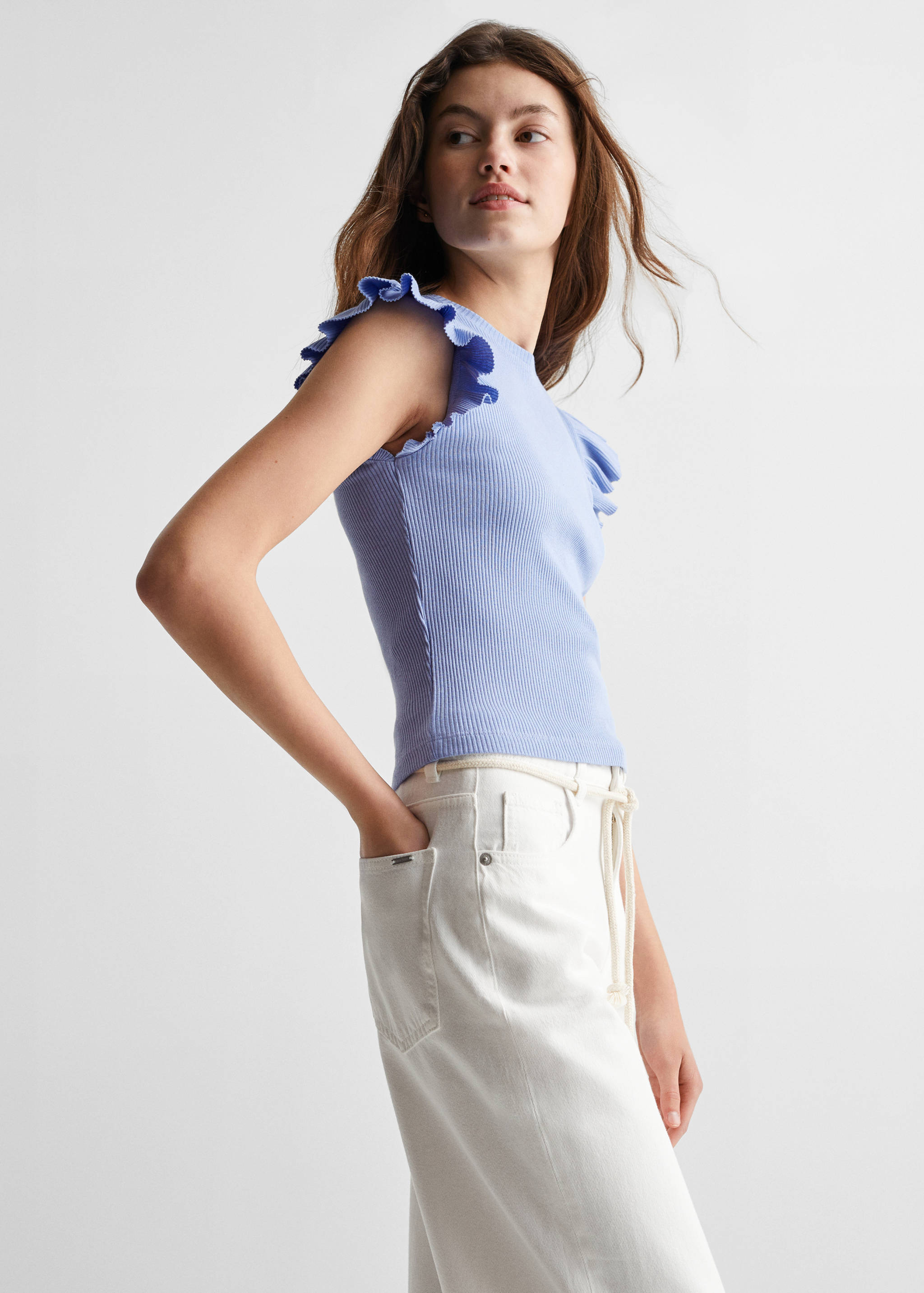 Ruffled detail T-shirt - Medium plane