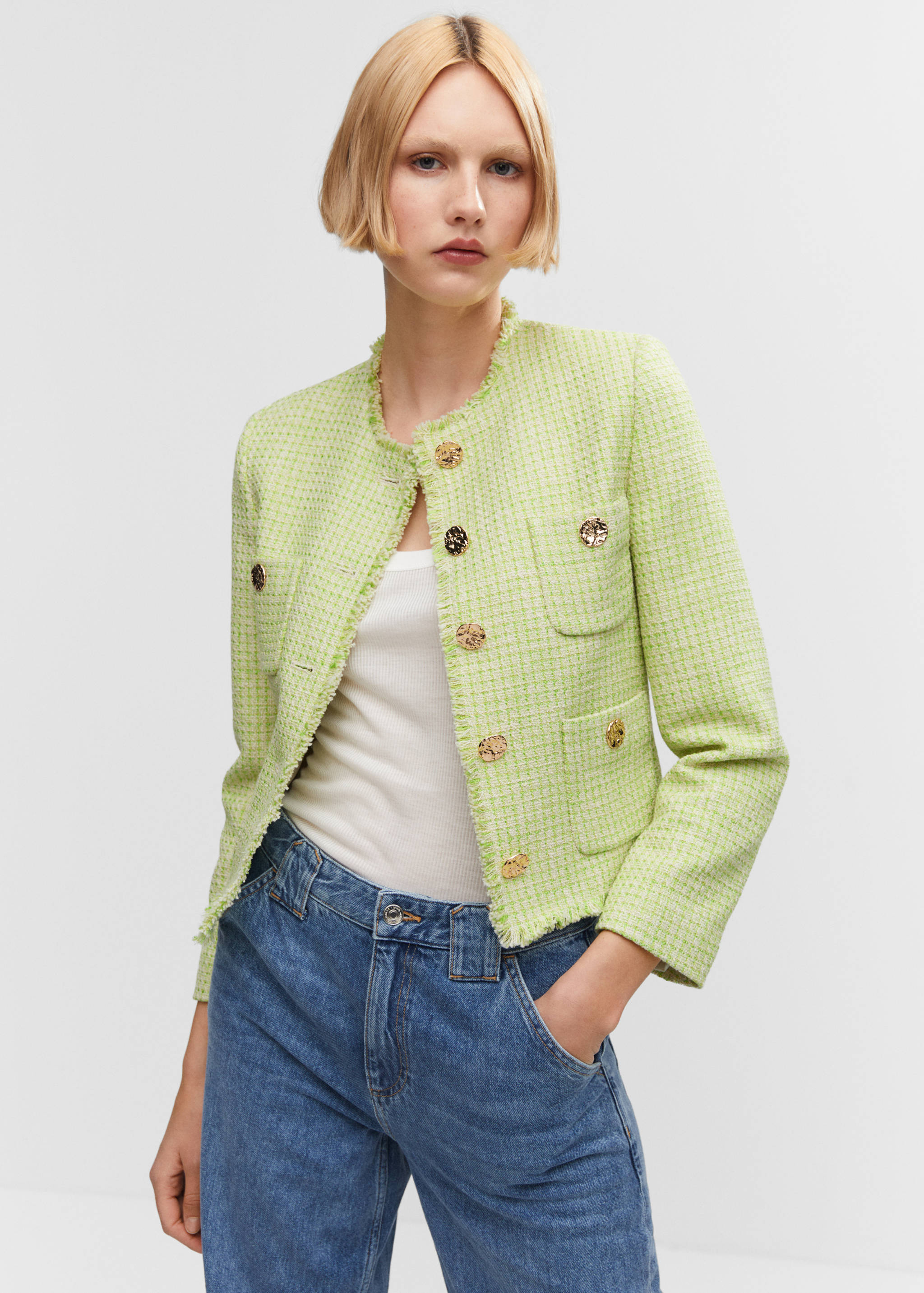 Tweed-Jacke mit Taschen - Mittlere Ansicht