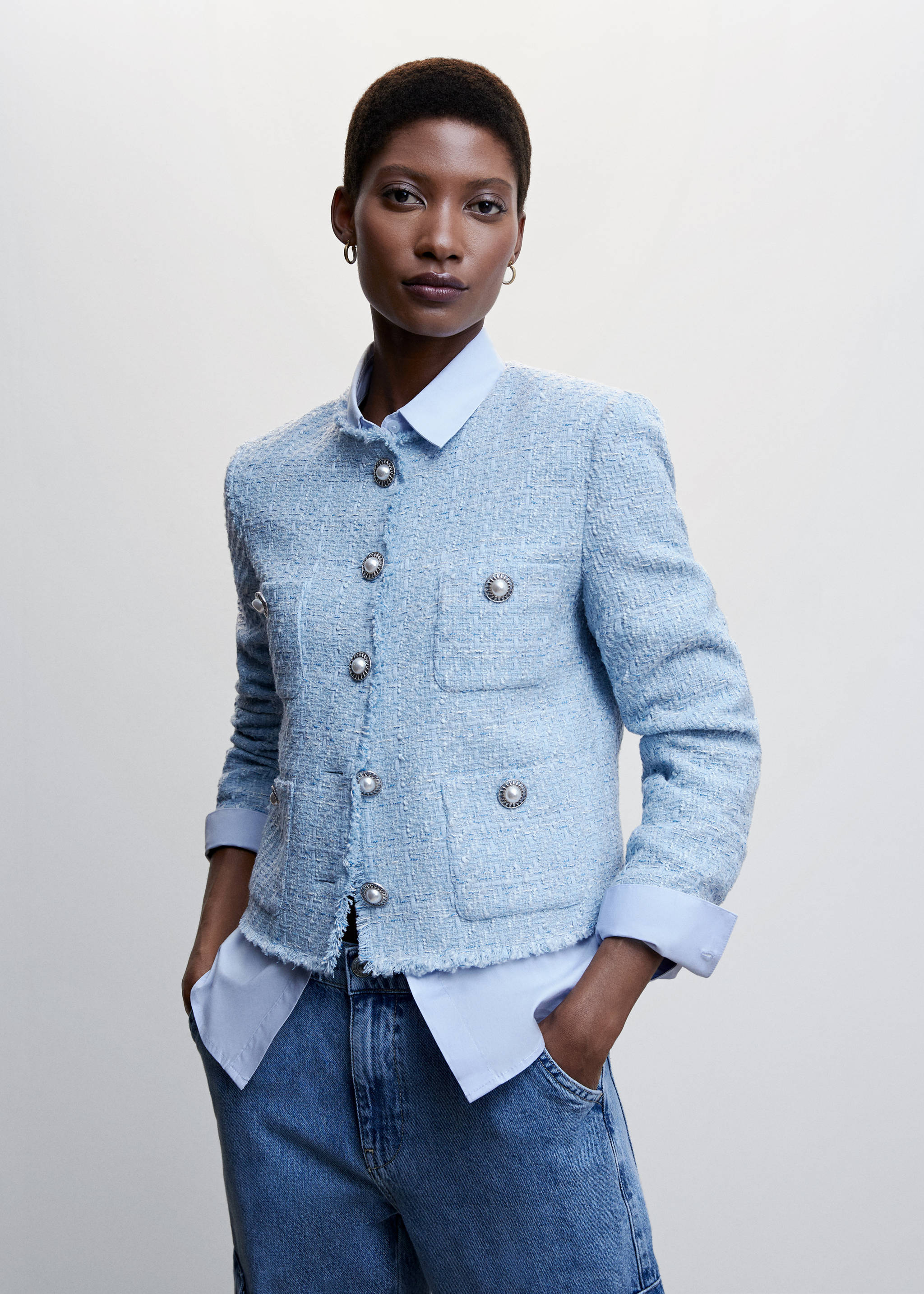 Tweed-Jacke mit Taschen - Mittlere Ansicht