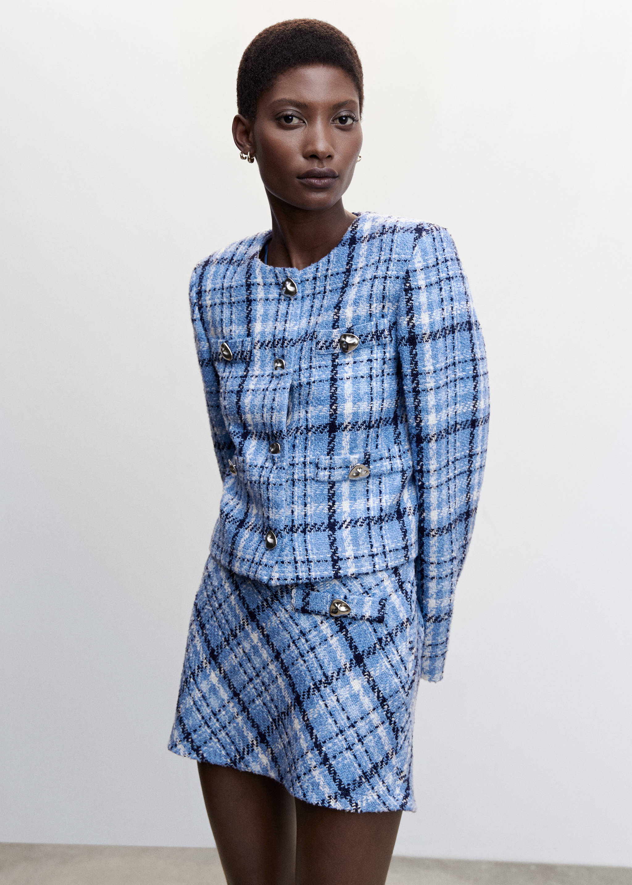 Karierter Minirock aus Tweed - Mittlere Ansicht