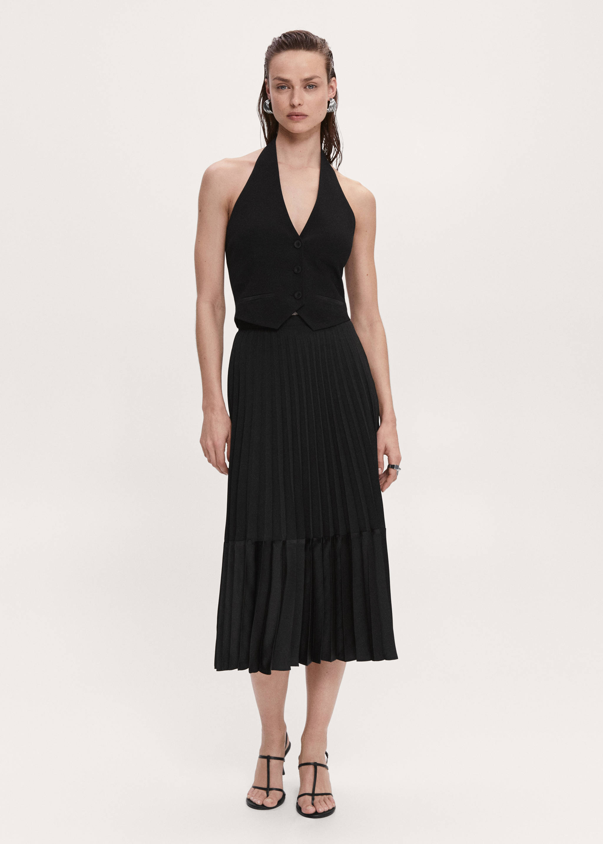 Satin-effect pleated midi-skirt - General plane