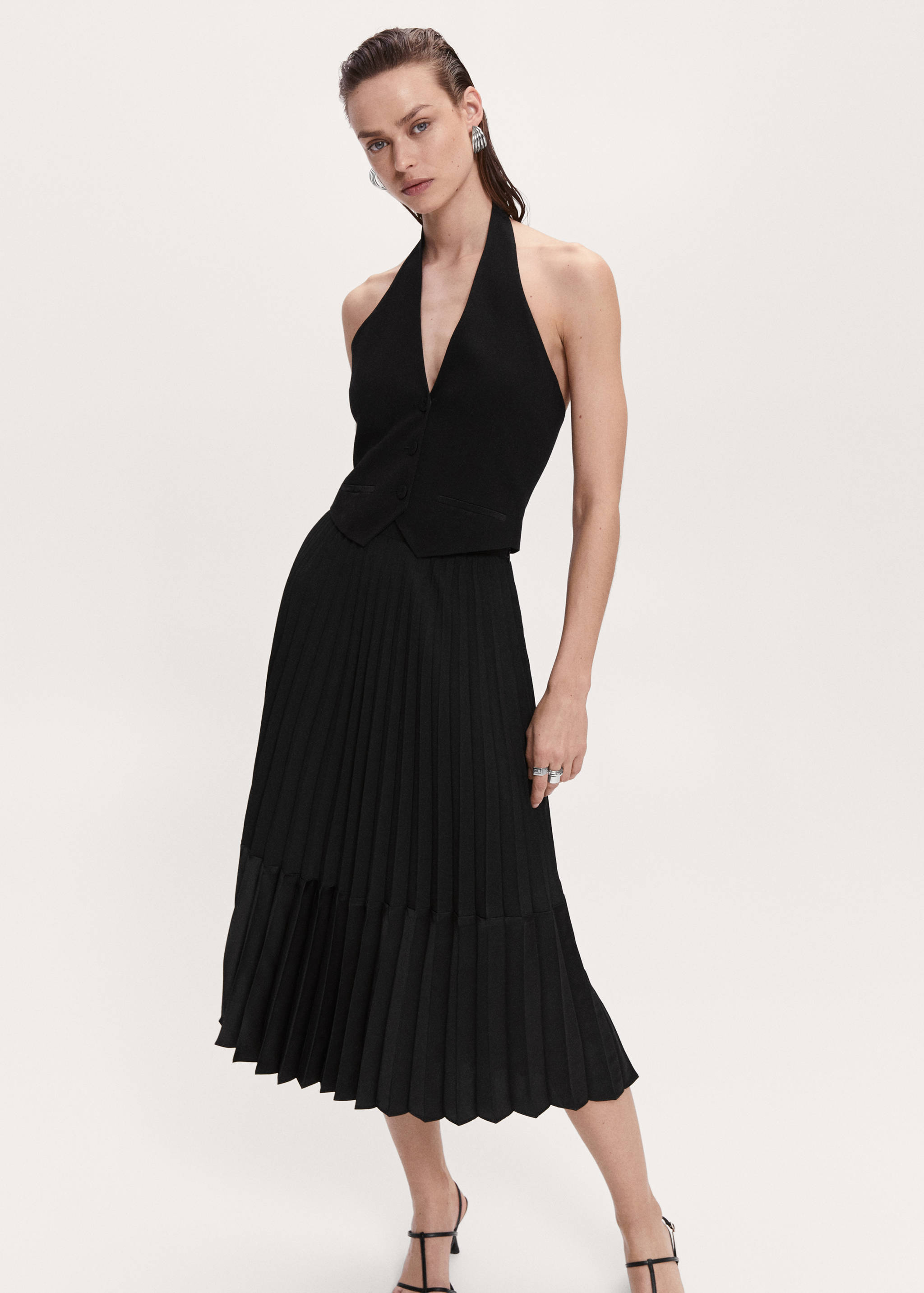 Satin-effect pleated midi-skirt - Details of the article 1