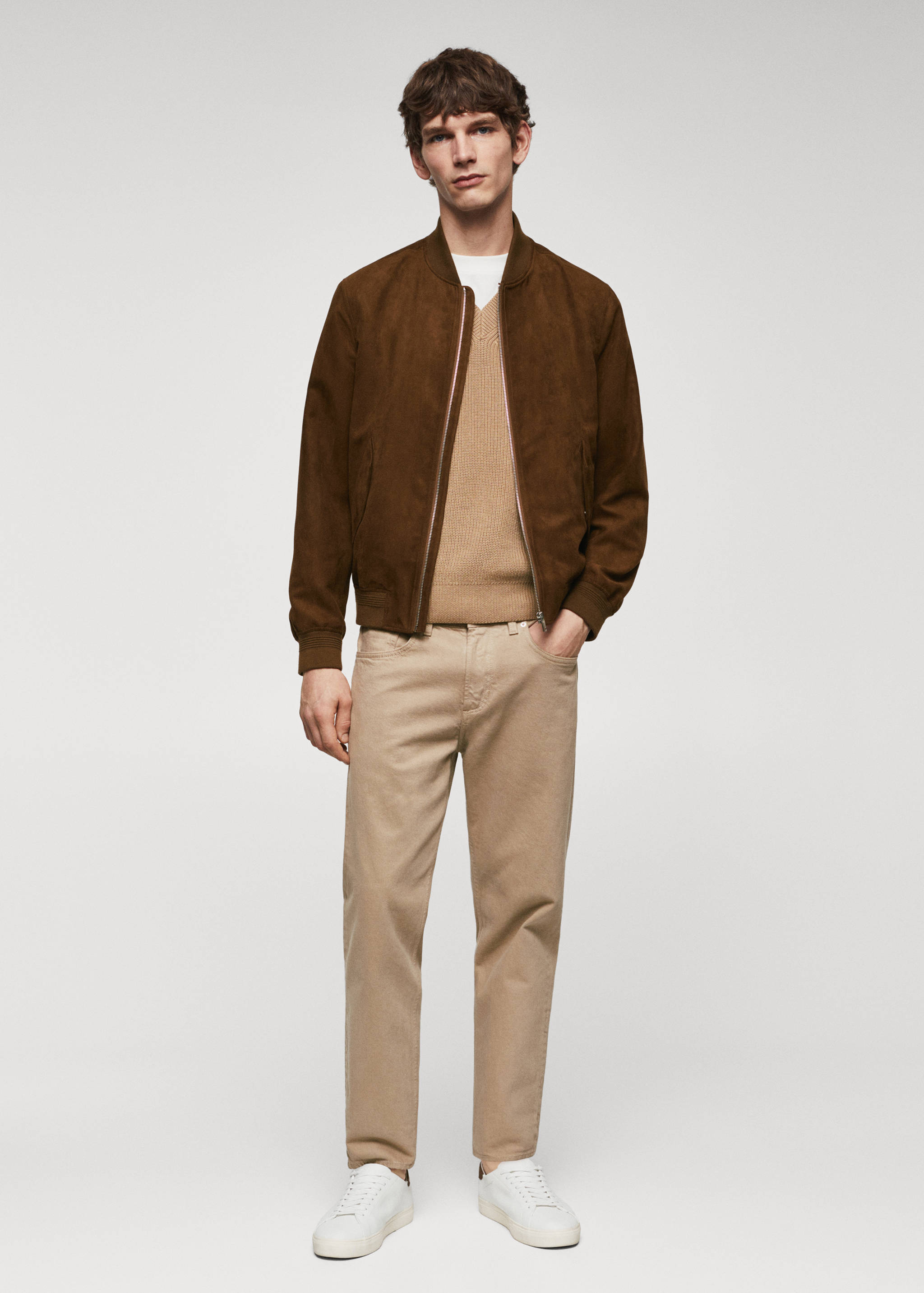 Suede-effect bomber jacket - General plane