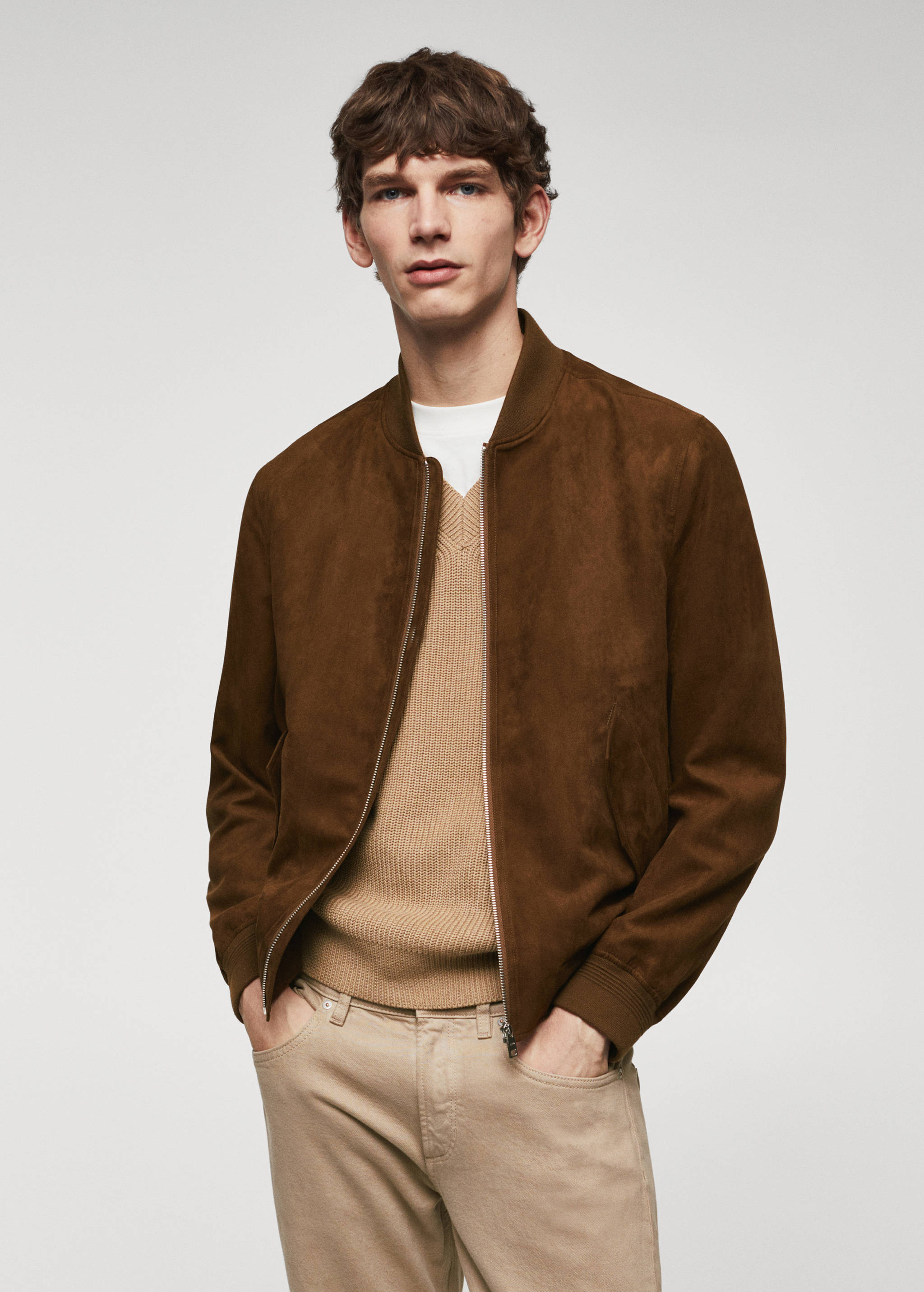 Suede-effect bomber jacket - Medium plane