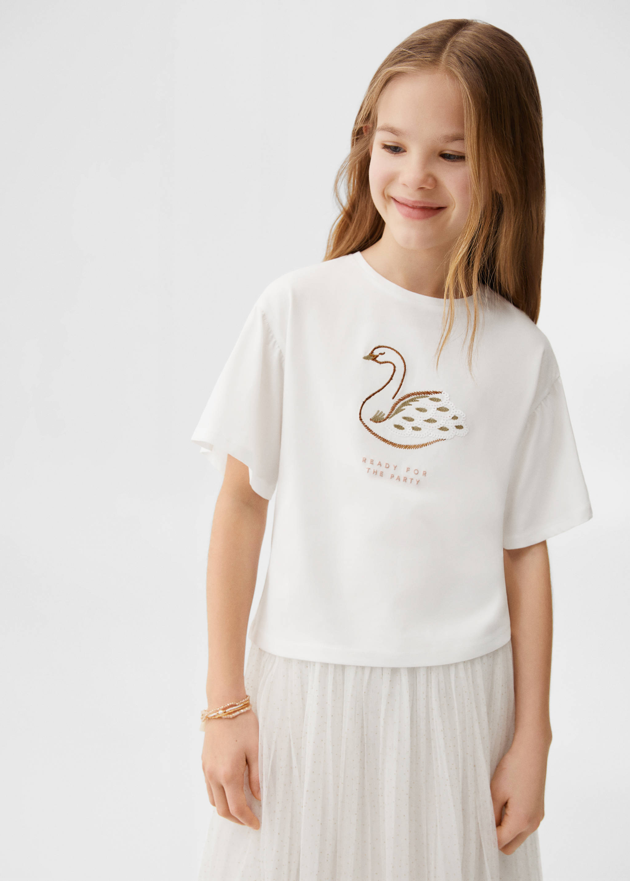 Embroidered detail print t-shirt - Medium plane