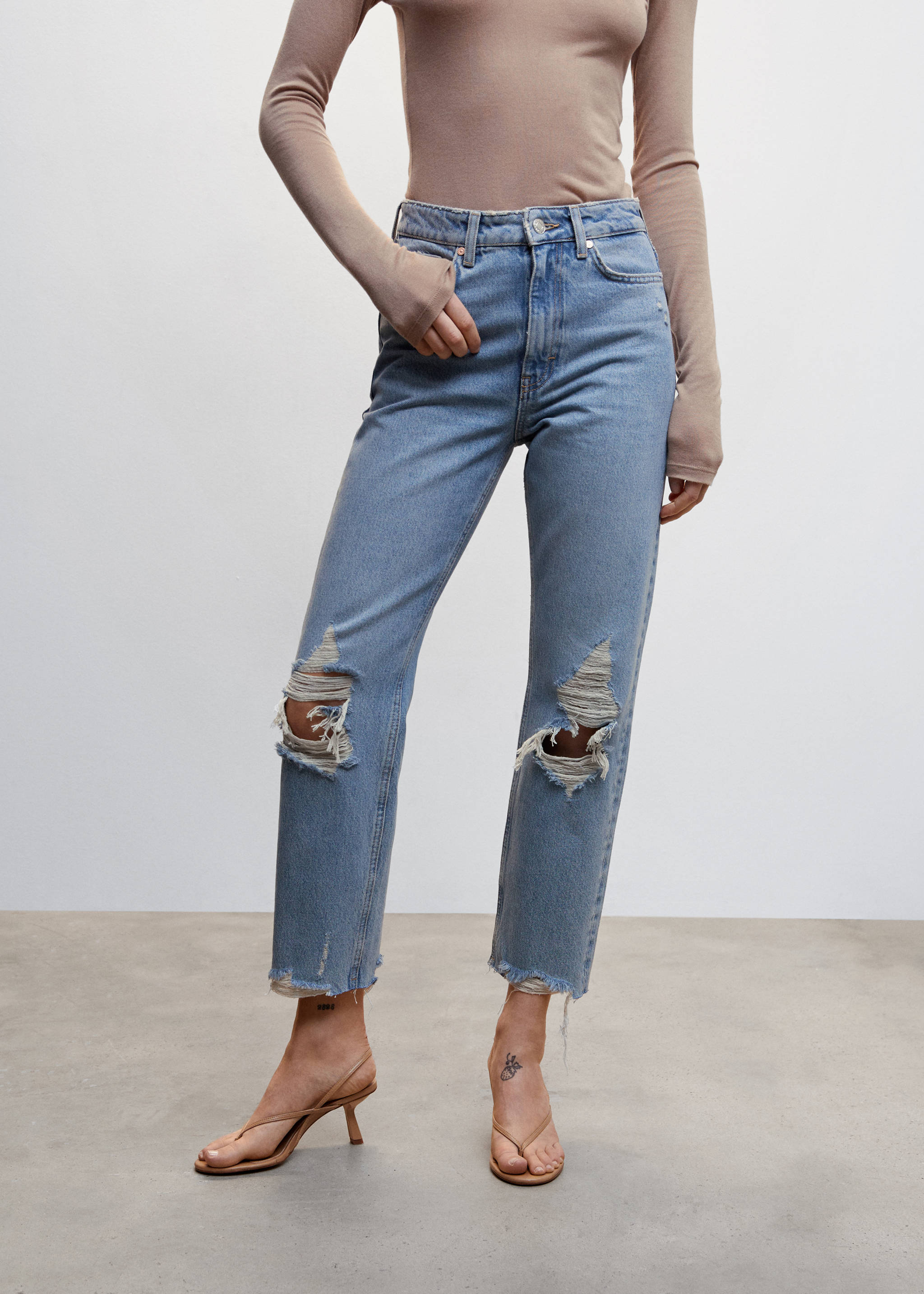 Ripped high-rise straight jeans - Medium plane