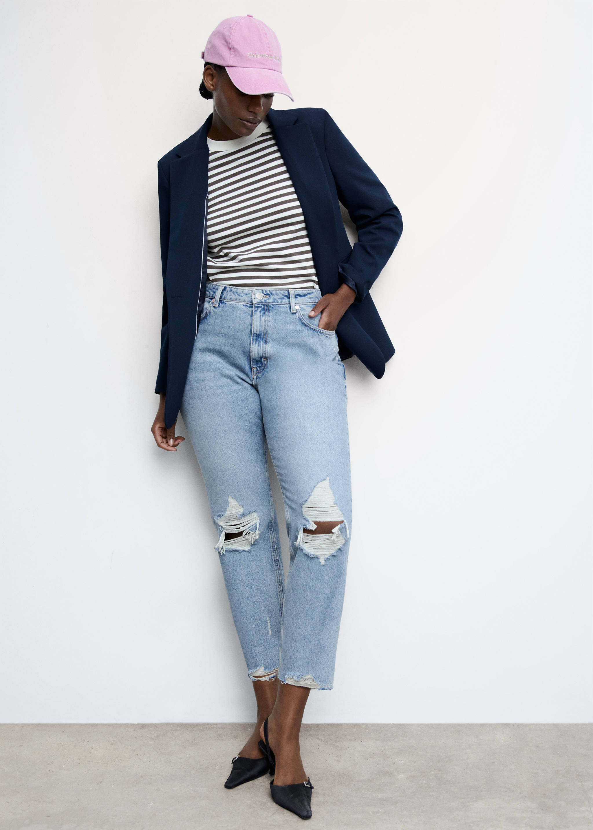 Ripped high-rise straight jeans - Details of the article 4