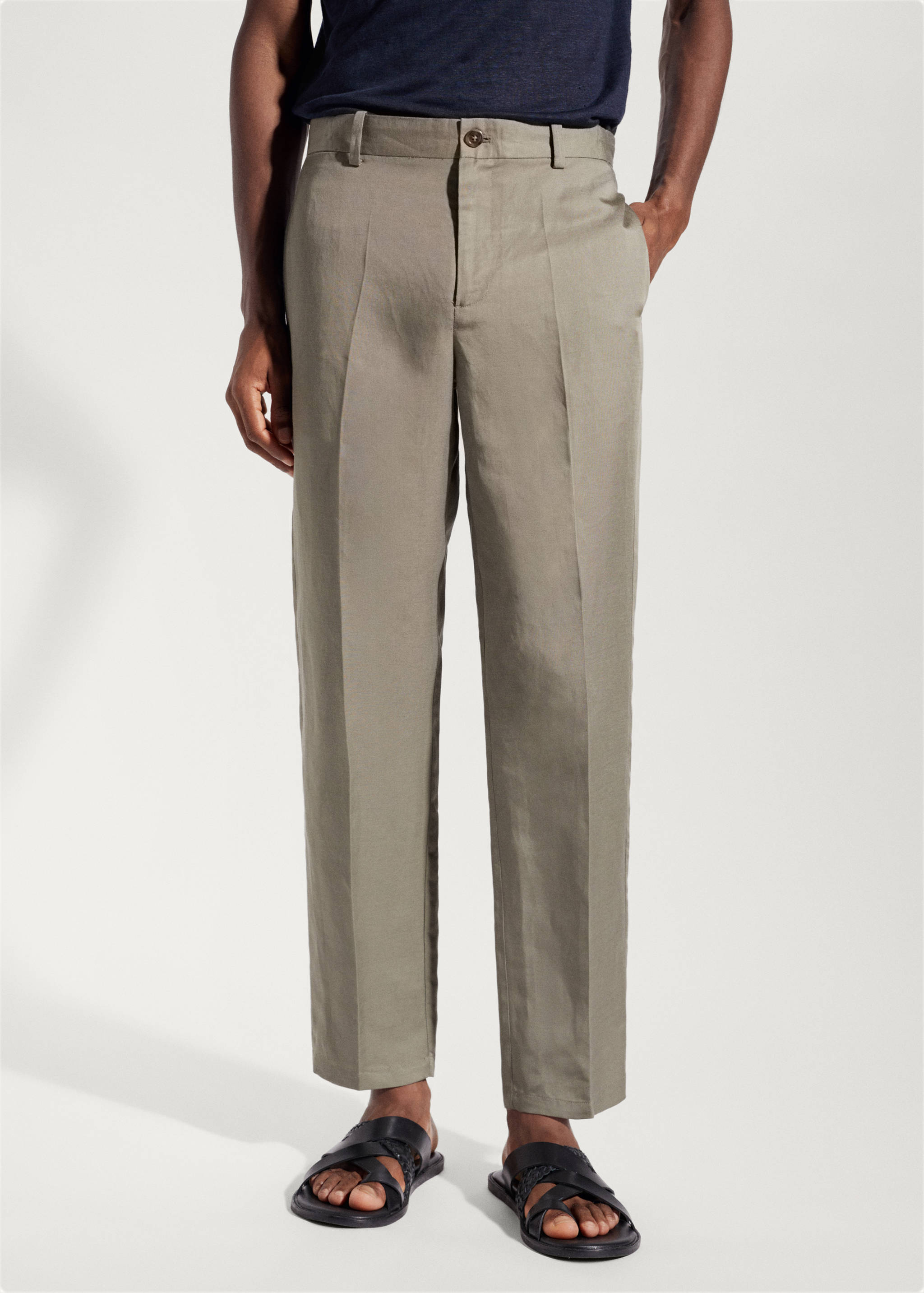 Slim-fit lyocell linen trousers - Medium plane
