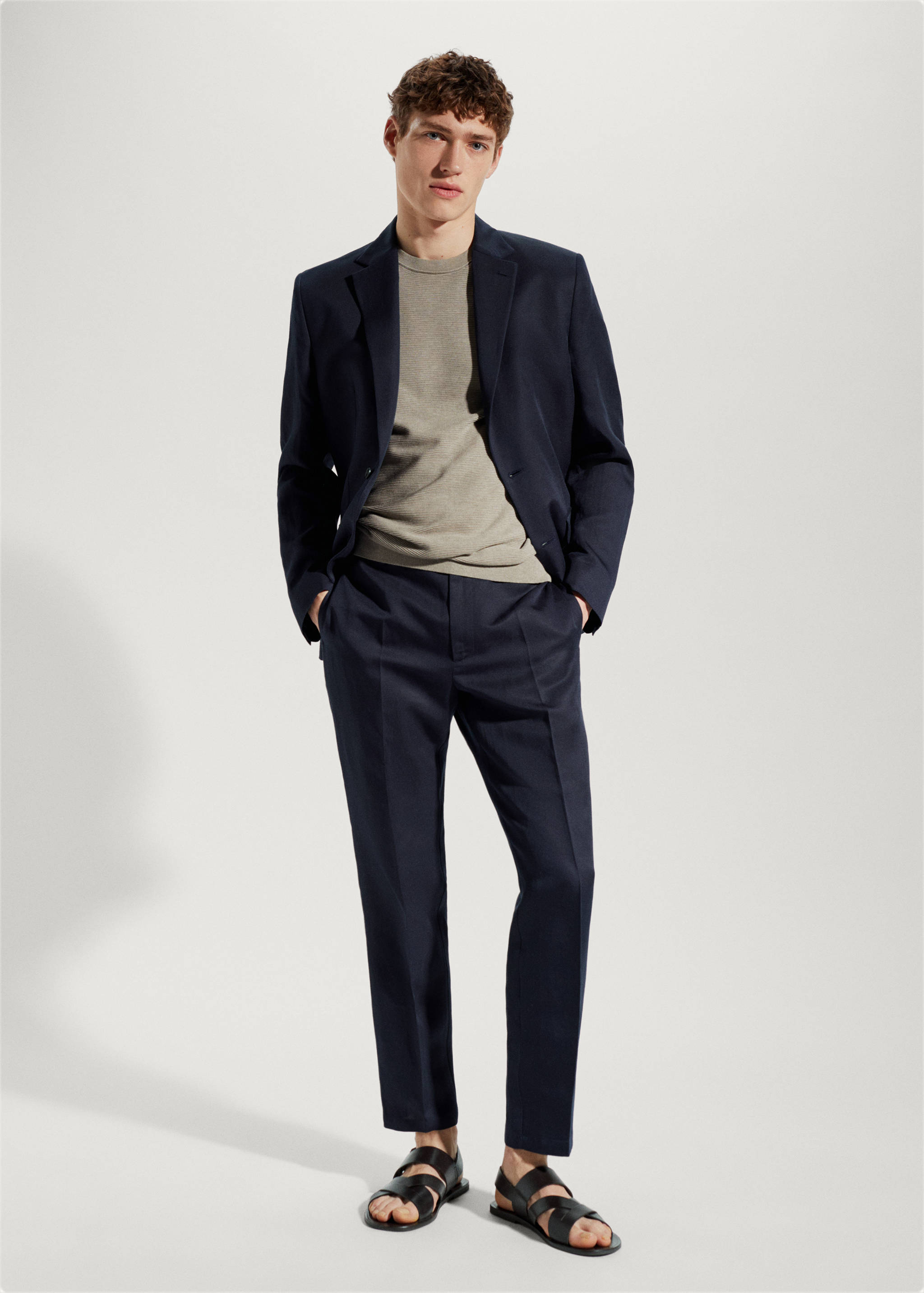 Slim-fit lyocell linen trousers - General plane