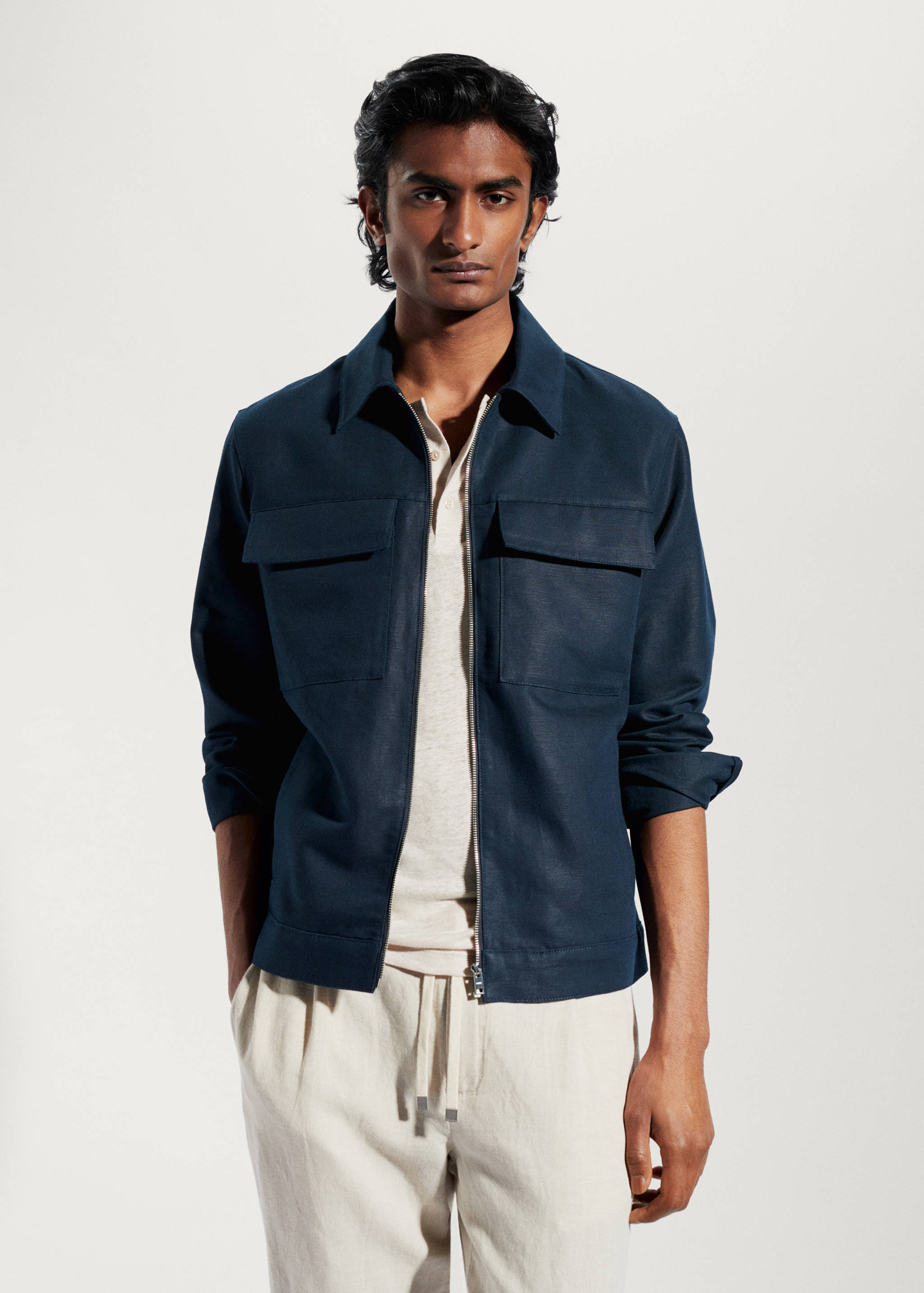 Pocket linen-blend jacket - Medium plane
