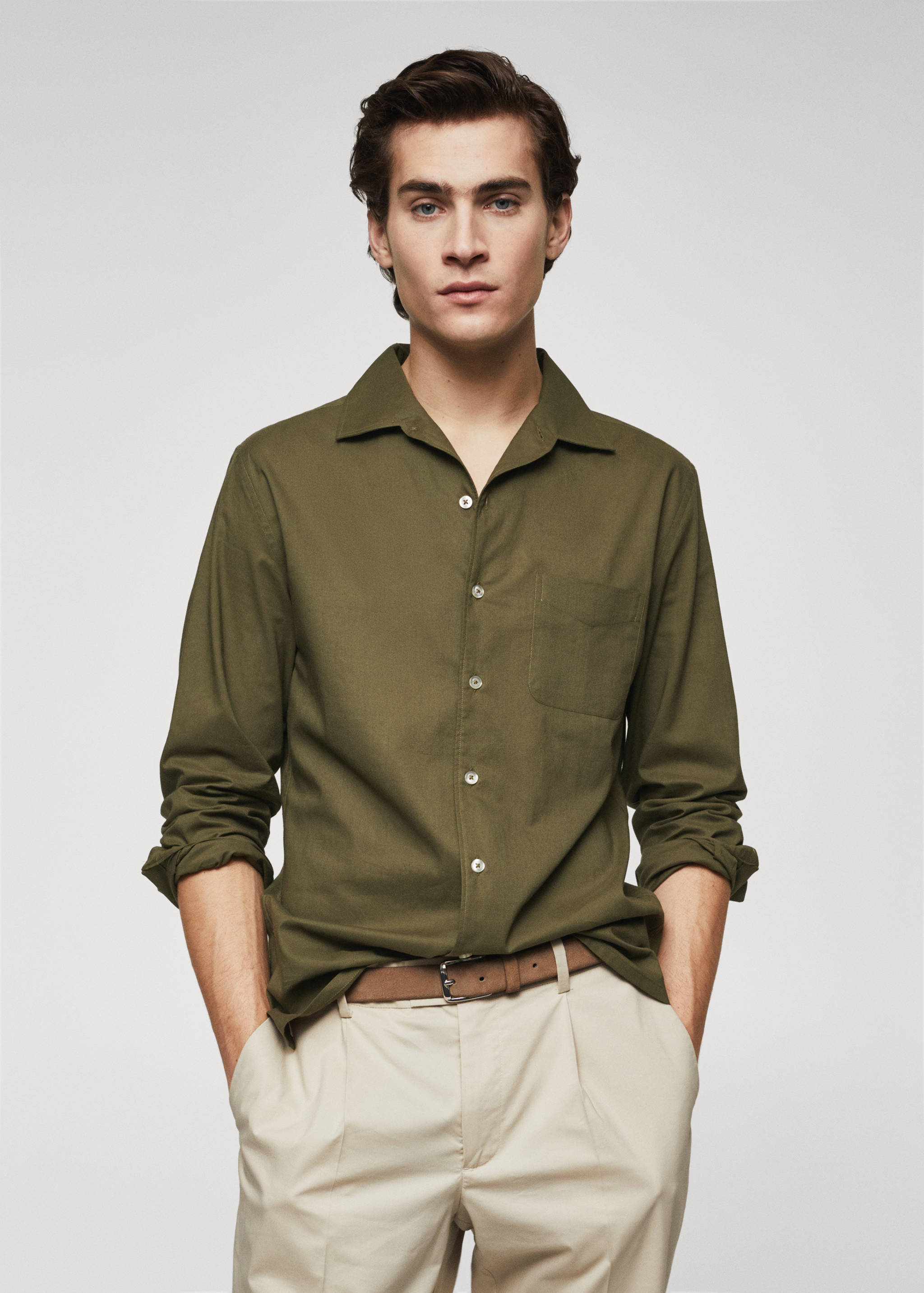 Regular fit pocket cotton shirt - Medium plane