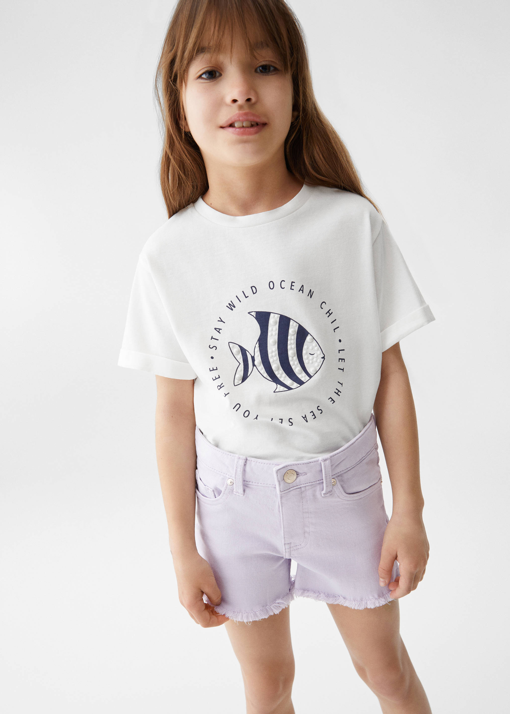 Gerafelde denim shorts - Middenvlak